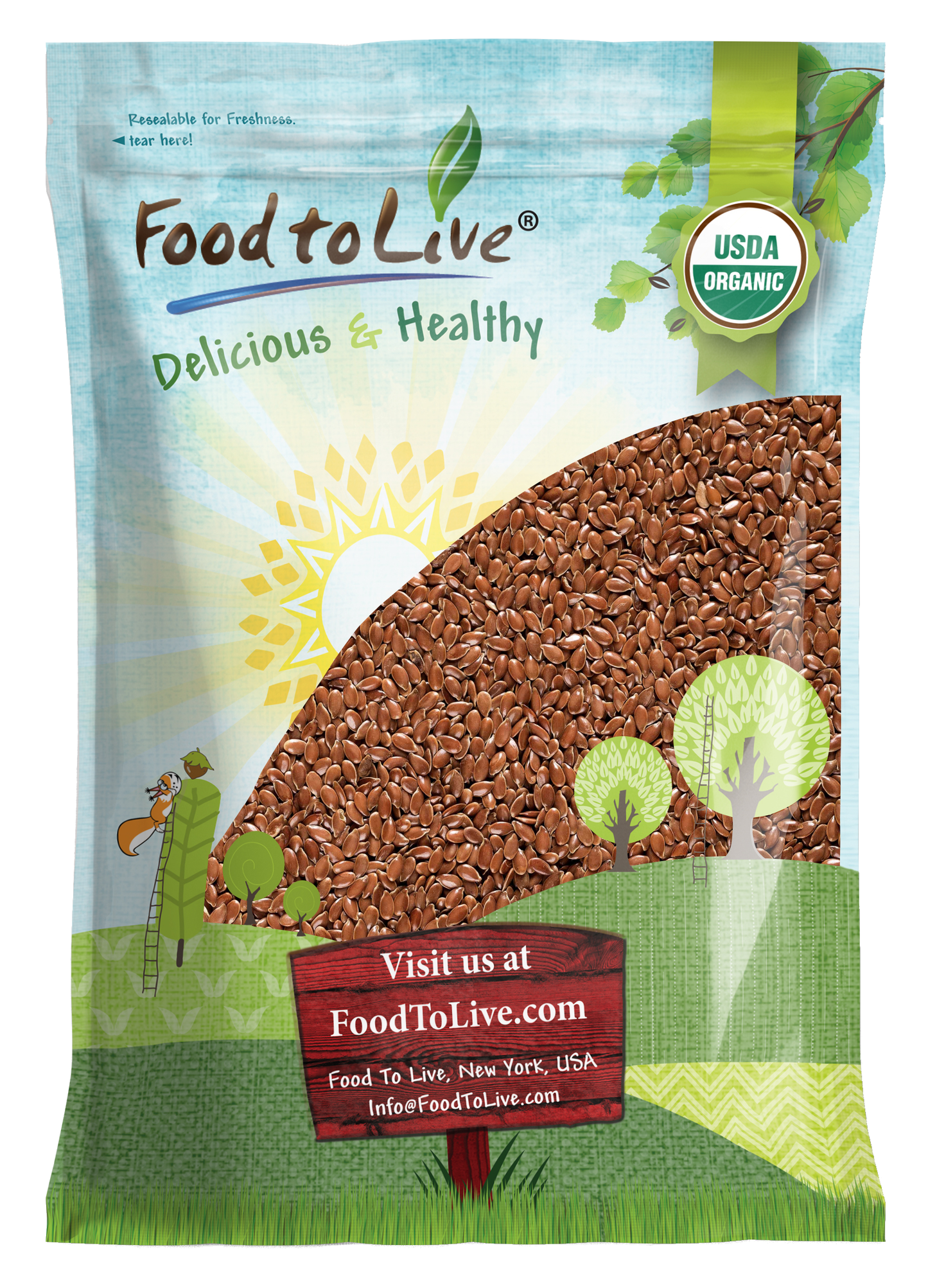 Organic Roasted Whole Brown Flax Seeds – Vegan, Kosher, Bulk – by Food to Live