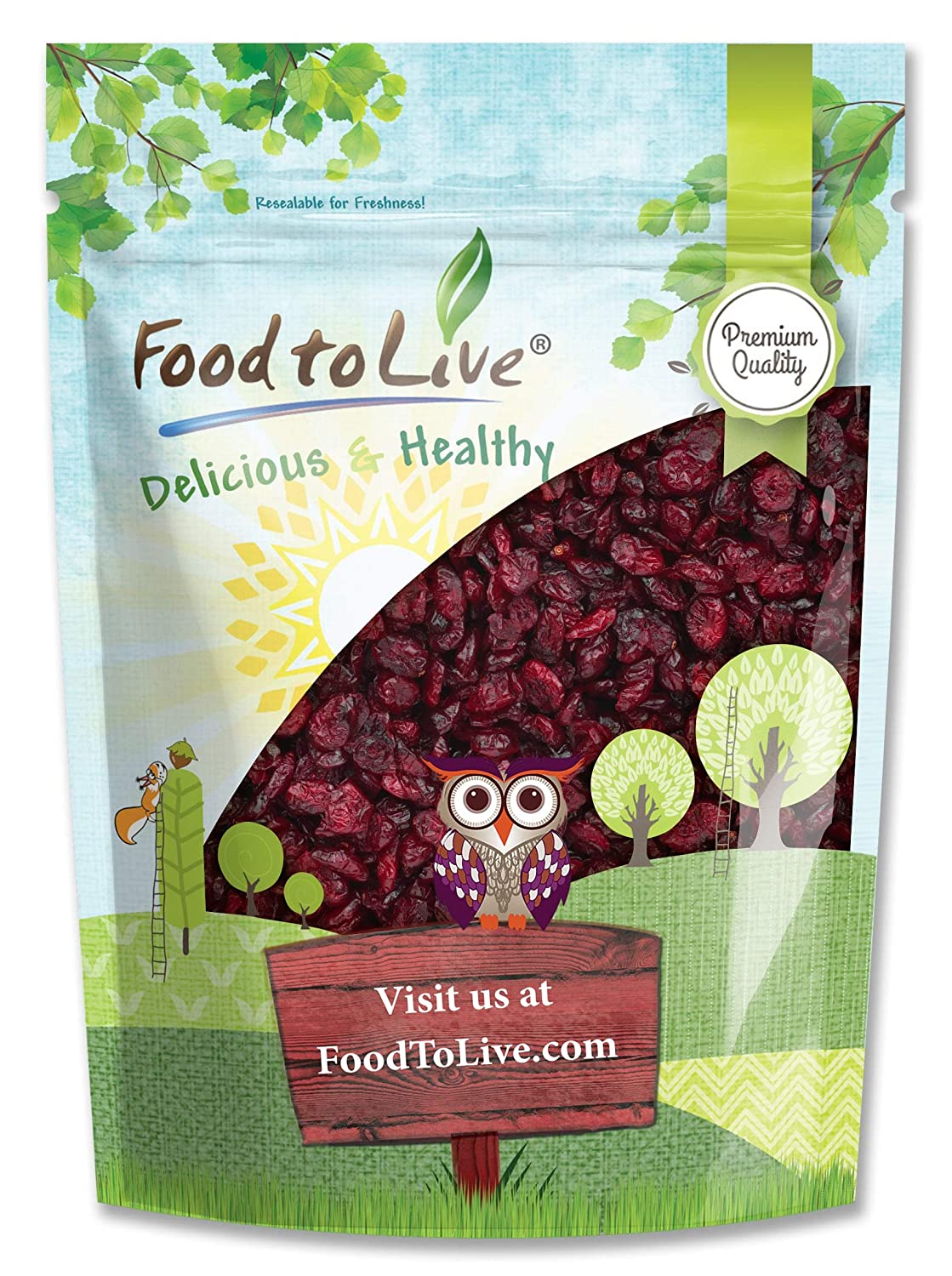 Dried Cranberries — Raw, Kosher, Vegan, Lightly Sweetened and Coated with Sunflower Oil, Unsulfured, Bulk - by Food to Live