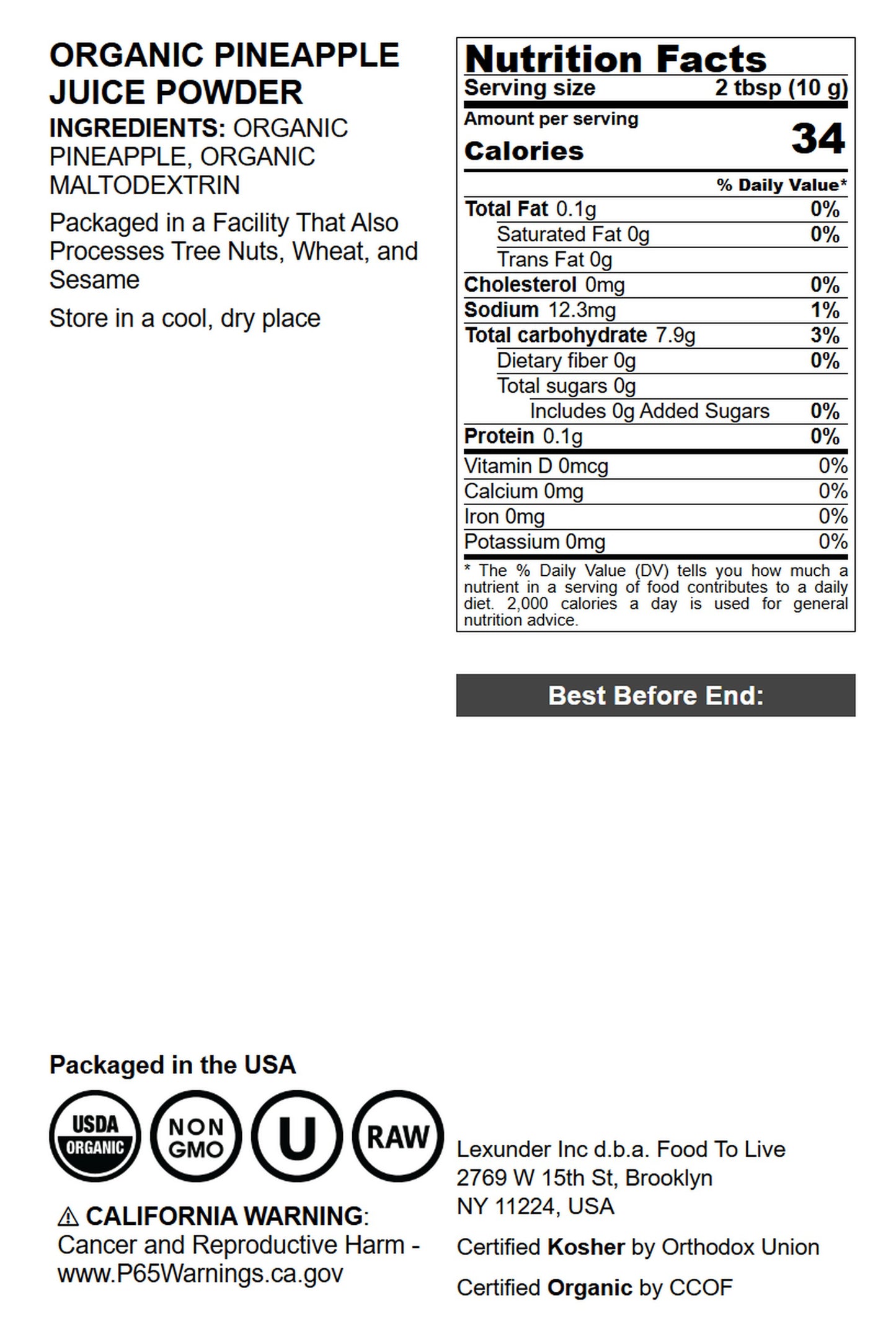 Organic Pineapple Powder - by Food To Live