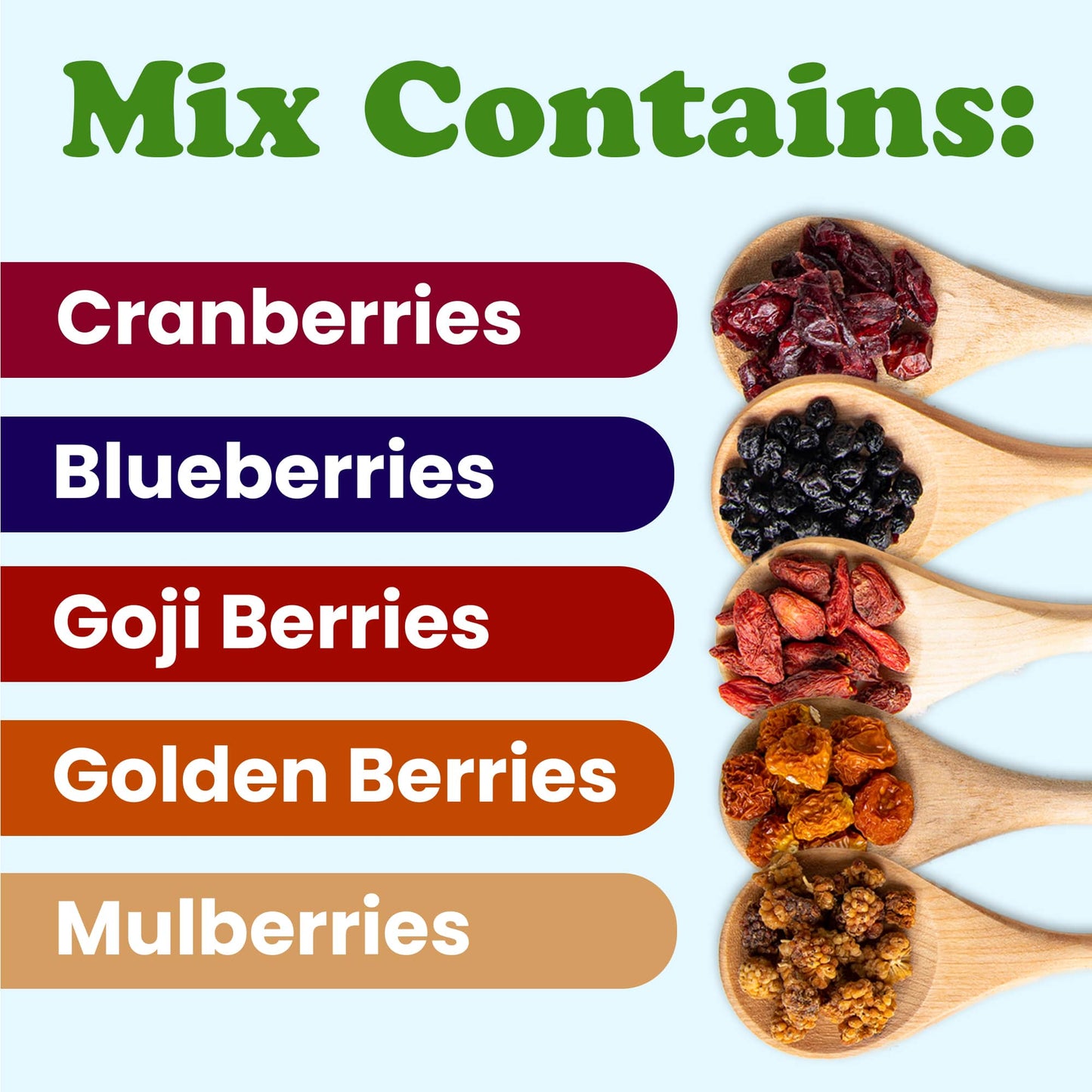 Organic Berries Paradise Mix – A Blend of Non-GMO Dried Cranberries, Blueberries, Goji Berries, Golden Berries, Mulberries. Great Snack. Add to Granola, Yogurt