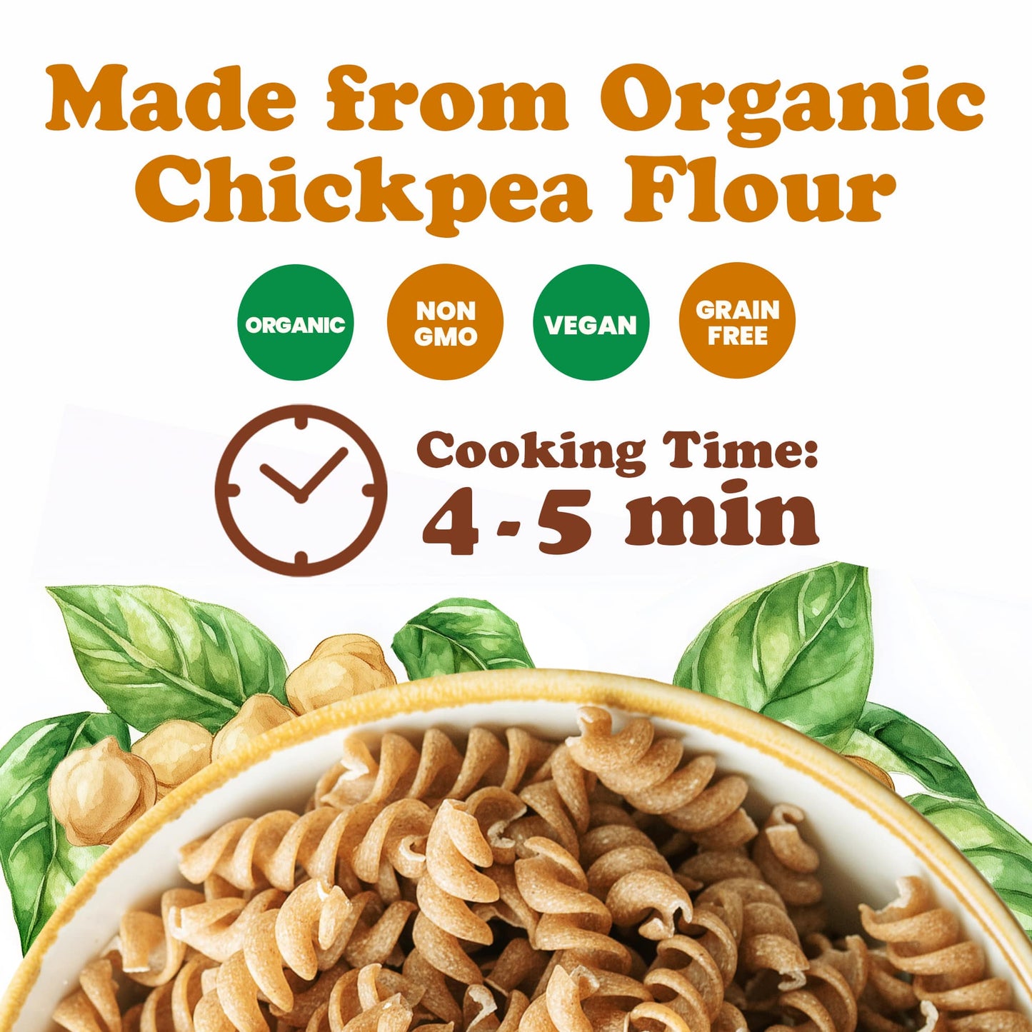 Organic Chickpea Fusilli Pasta, 8.8 oz – Non-GMO, Single Ingredient. No Additives. No Major Allergens. Good Source of Plant Based Protein and Fiber. Kosher. Vegan. Low Glycemic Index. Made in Italy