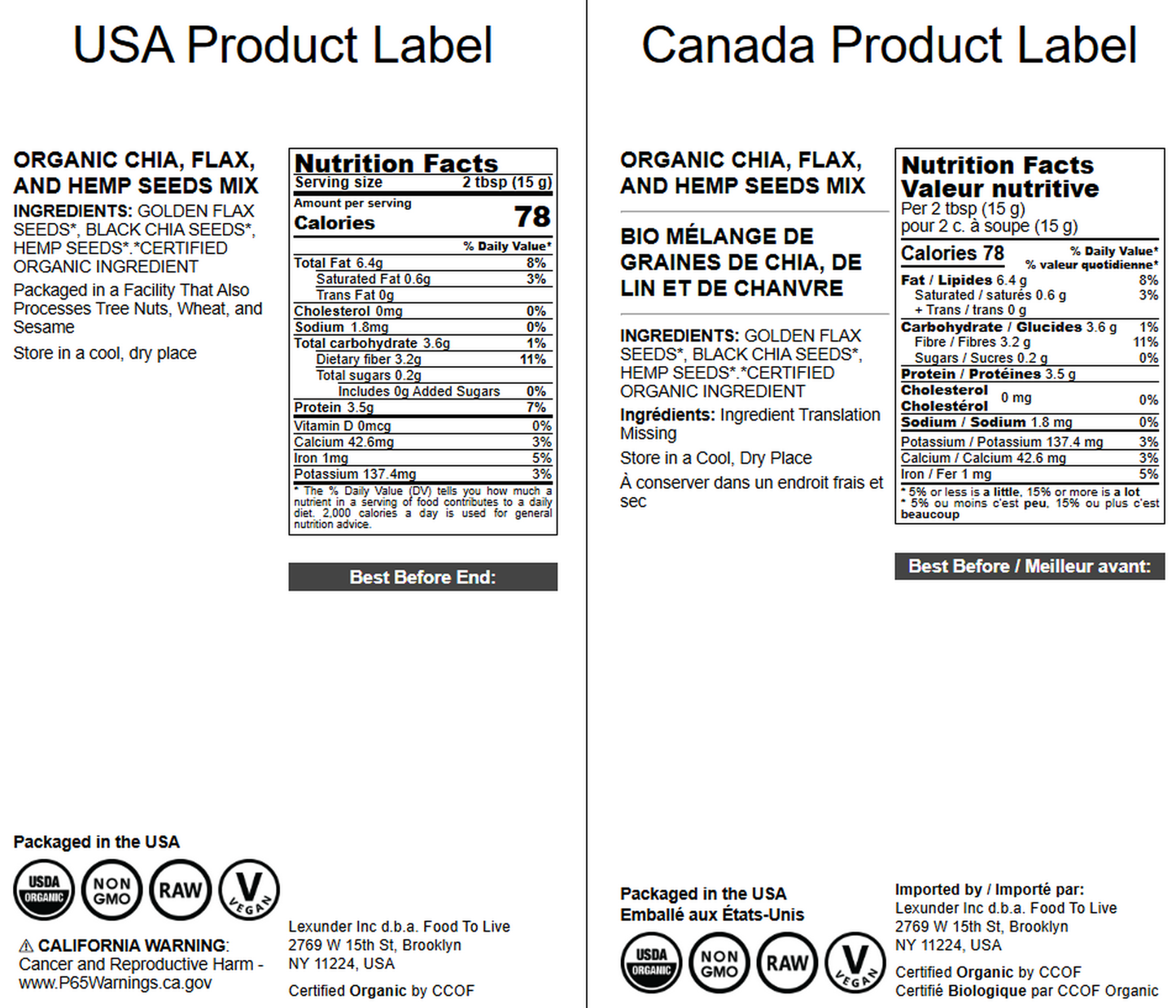 Organic Chia, Flax, and Hemp Seeds Mix – A Non-GMO Blend of Seeds, Vegan, Bulk