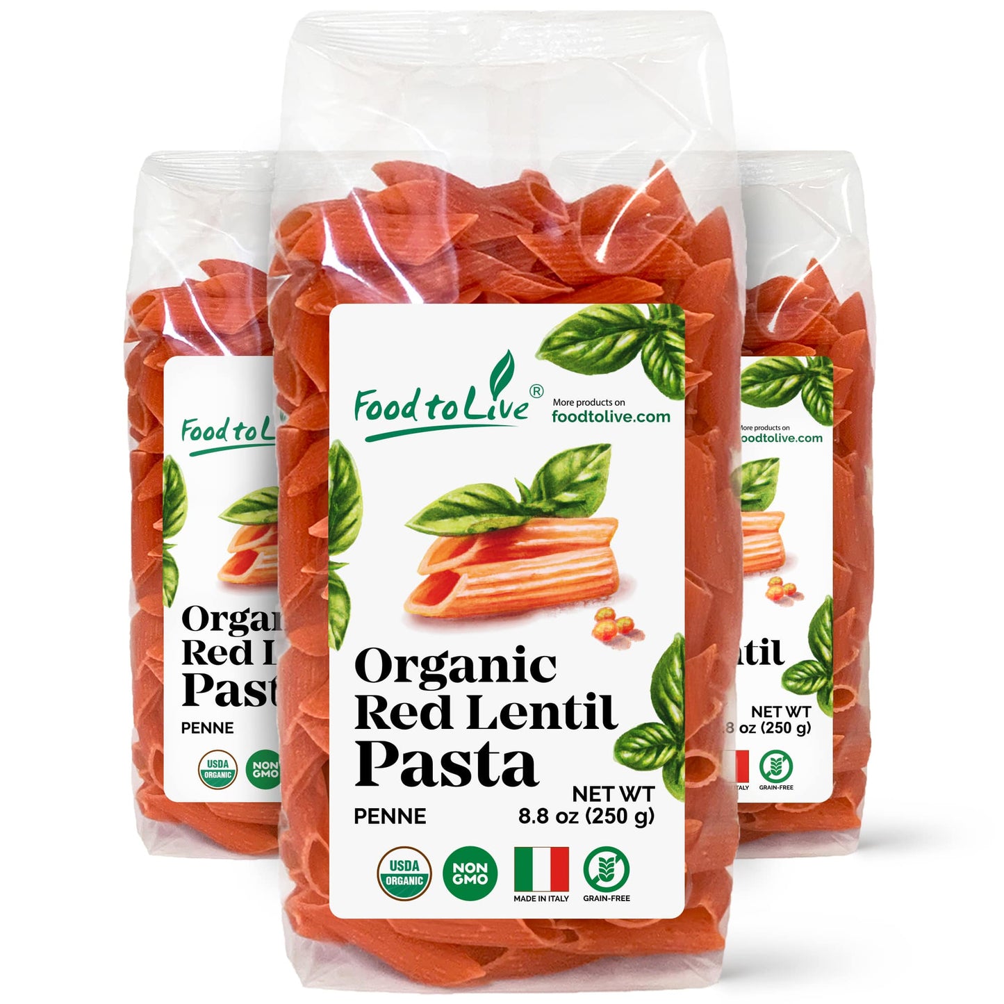 Organic Red Lentil Penne Pasta, 8.8 OZ – Non-GMO, Single Ingredient.  Vegan. Made in Italy.