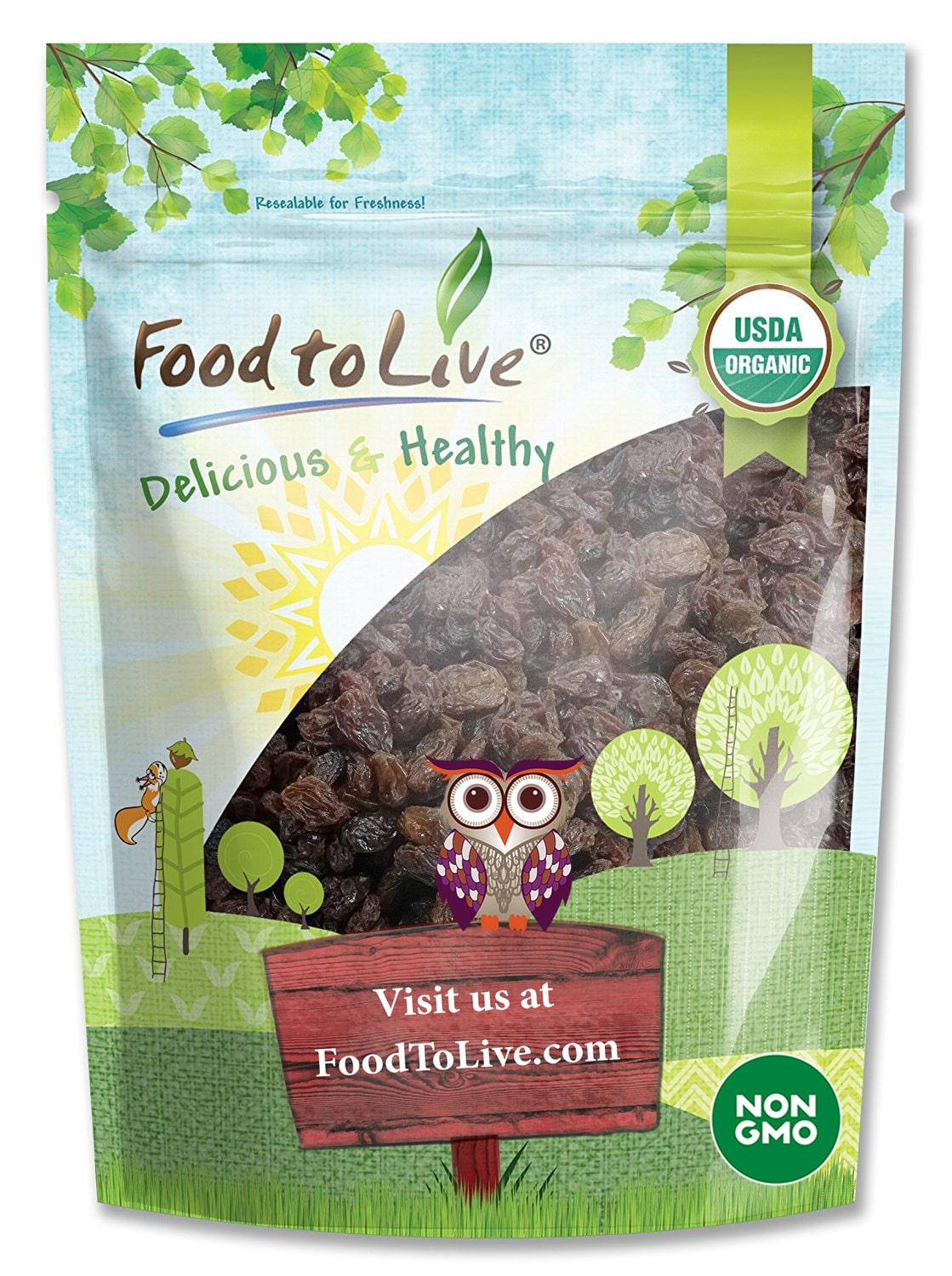 California Organic Raisins - Thompson Seedless Select, Sun-Dried, Non-GMO, Kosher, Unsulphured, Bulk, No Oil Added - by Food to Live