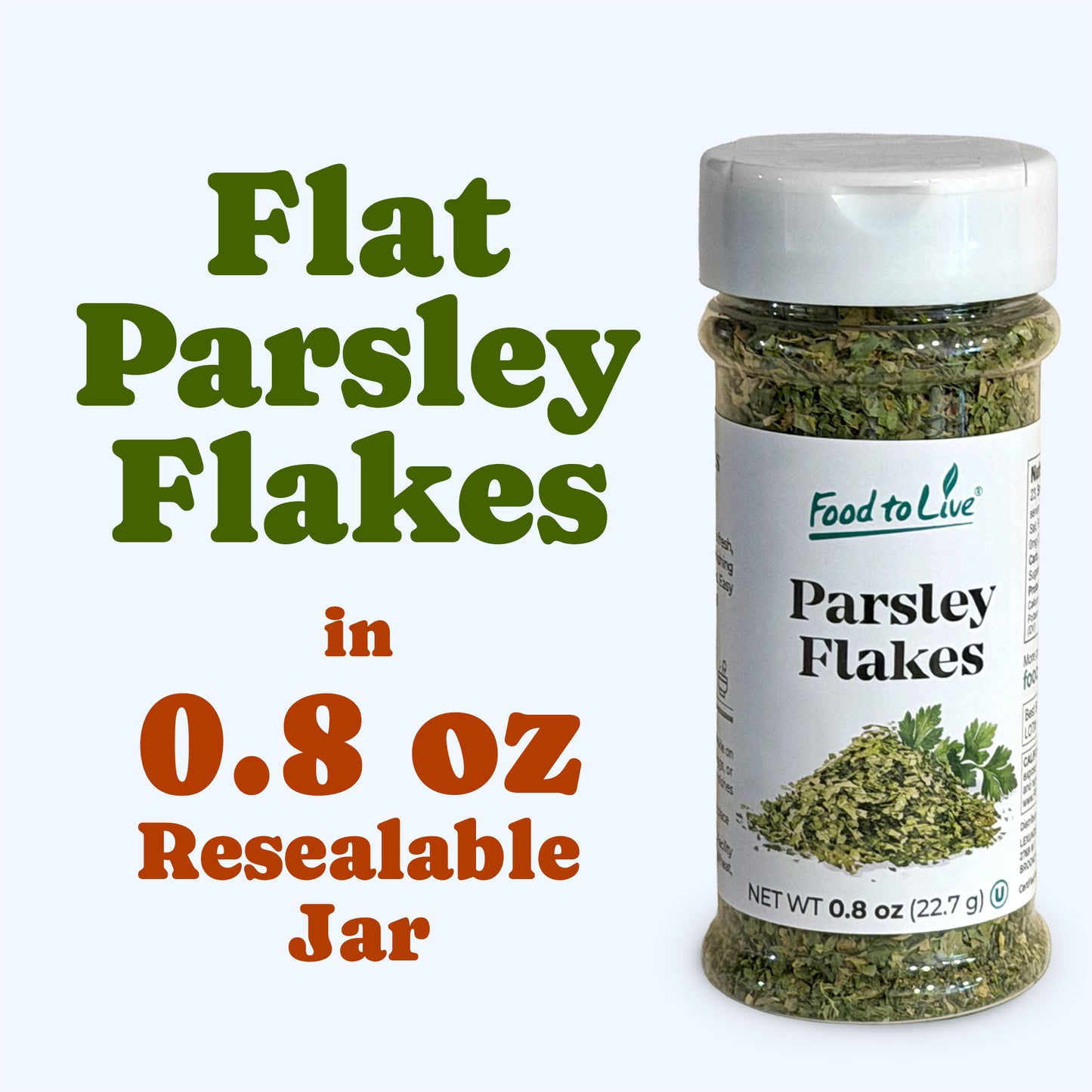 Flat Parsley Flakes, 0.8 oz – Kosher, Vegan – by Food to Live