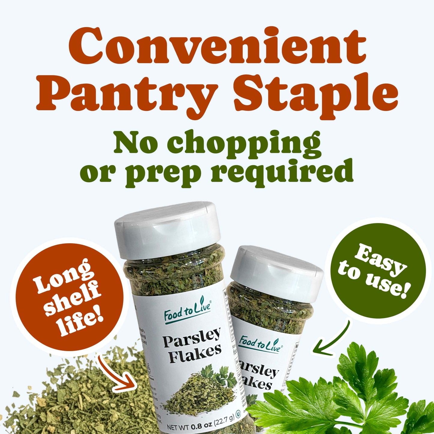 Flat Parsley Flakes, 0.8 oz – Kosher, Vegan – by Food to Live