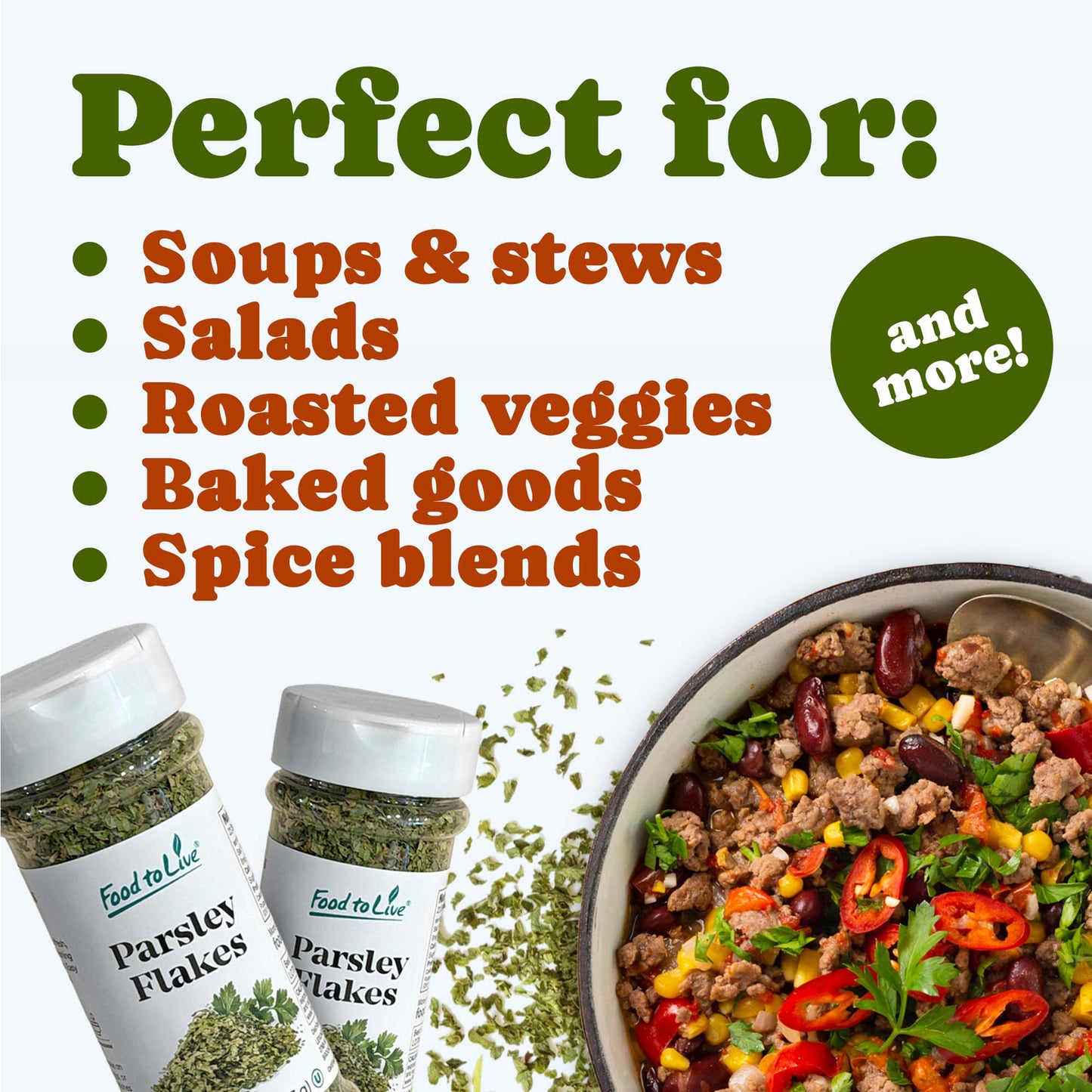 Flat Parsley Flakes, 0.8 oz – Kosher, Vegan – by Food to Live