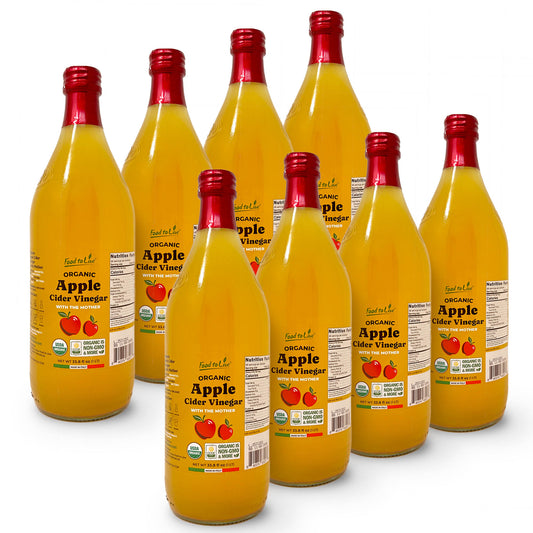 Organic Apple Cider Vinegar, 1 L –  Non-GMO, Vegan, Glass Bottle  –  by Food to Live