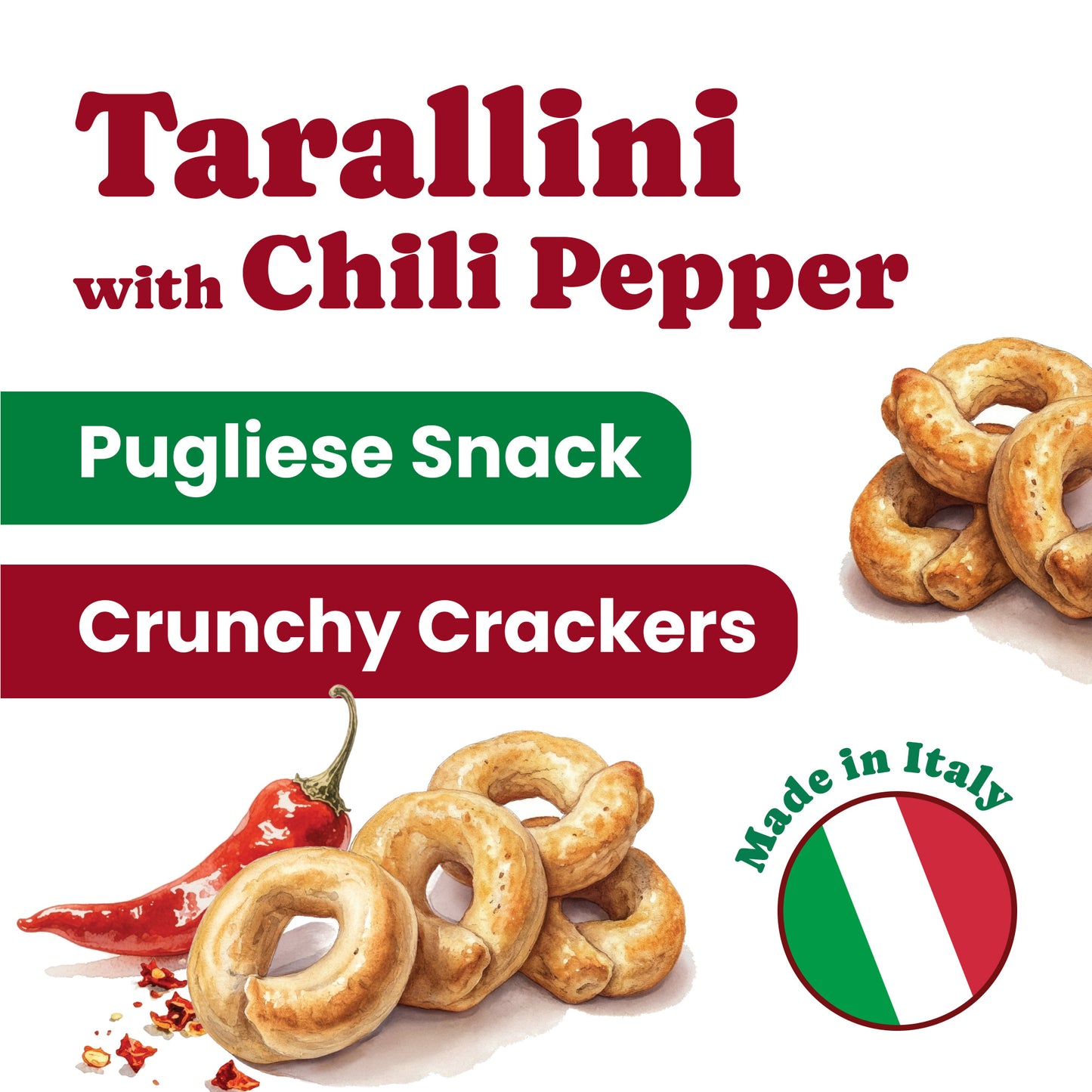 Tarallini with Chili Pepper, 0.5 lb - No Sugar Added. Yeast-Free. Vegan - by Food To Live