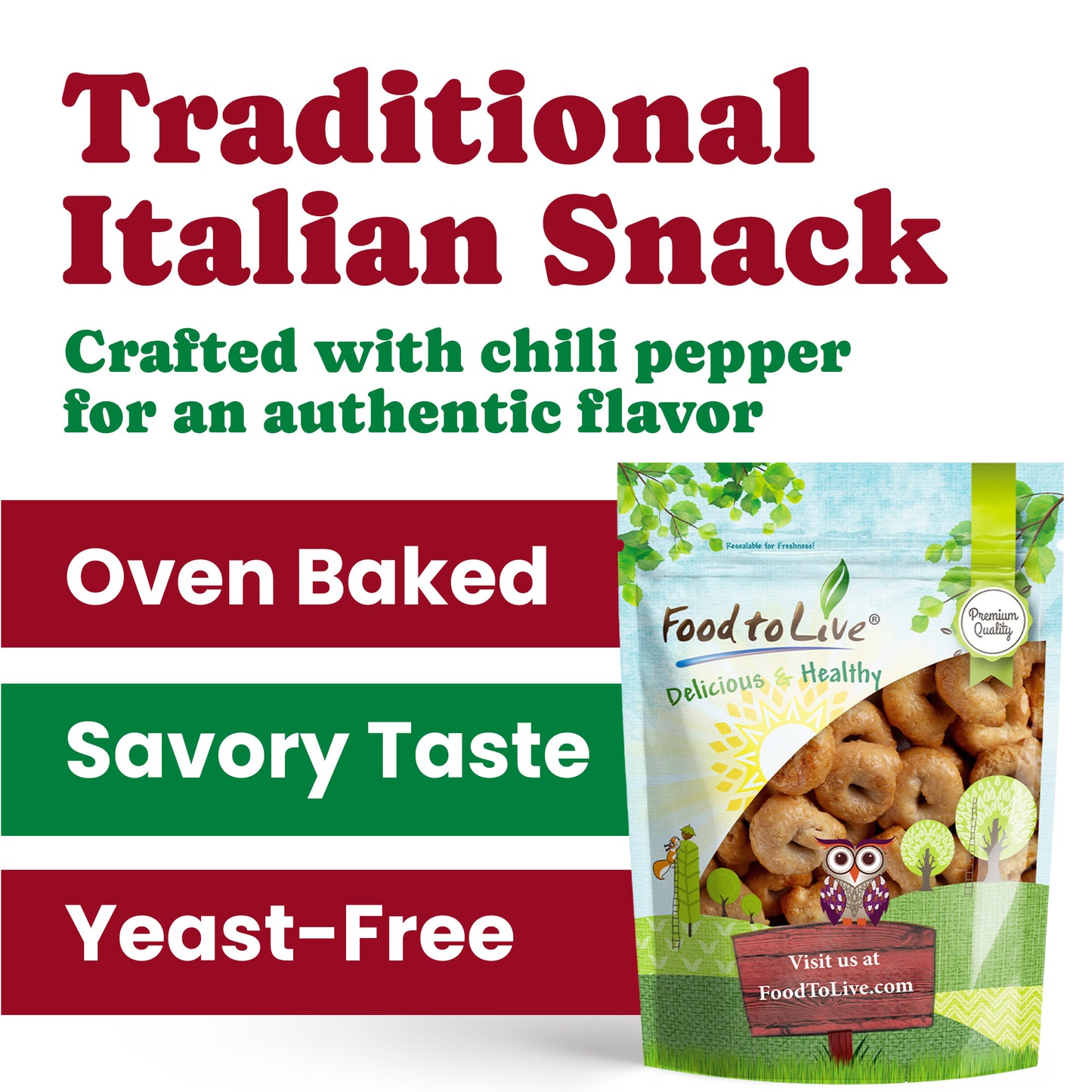 Tarallini with Chili Pepper, 0.5 lb - No Sugar Added. Yeast-Free. Vegan - by Food To Live