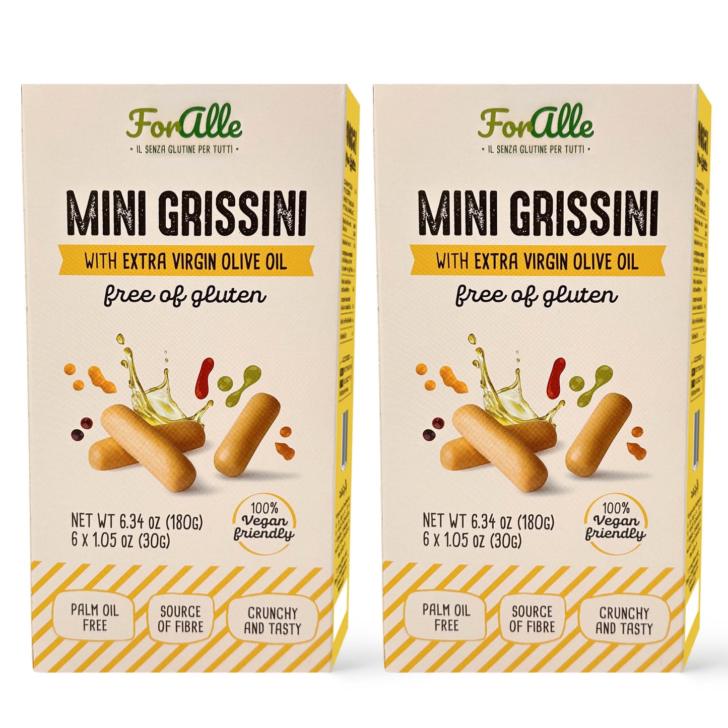 For Alle Gluten Free Mini Grissini with Extra Virgin Olive Oil, 6x1.05 oz (6.34 oz) – Oven-Baked. Vegan. Cholesterol-Free