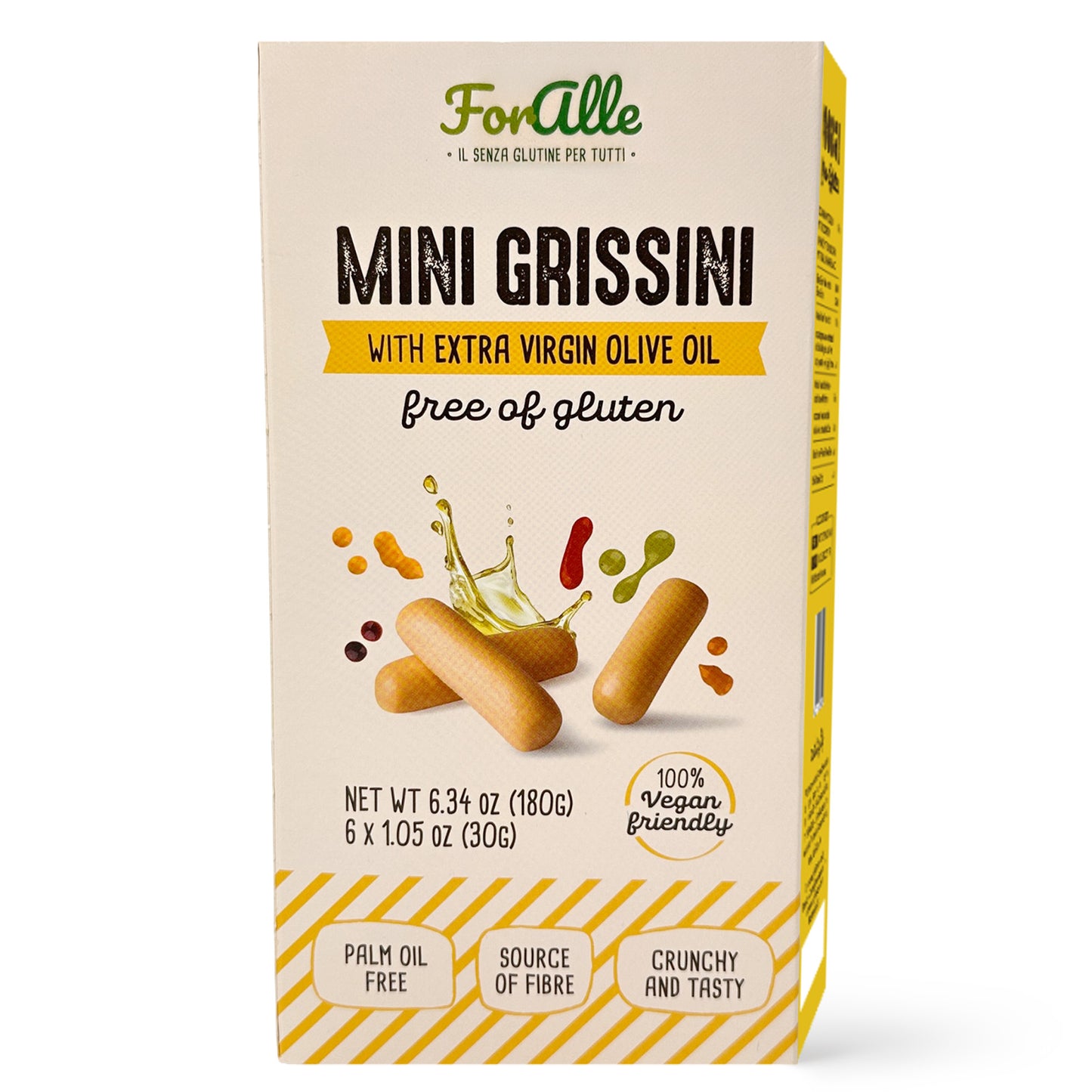For Alle Gluten Free Mini Grissini with Extra Virgin Olive Oil, 6x1.05 oz (6.34 oz) – Oven-Baked. Vegan. Cholesterol-Free