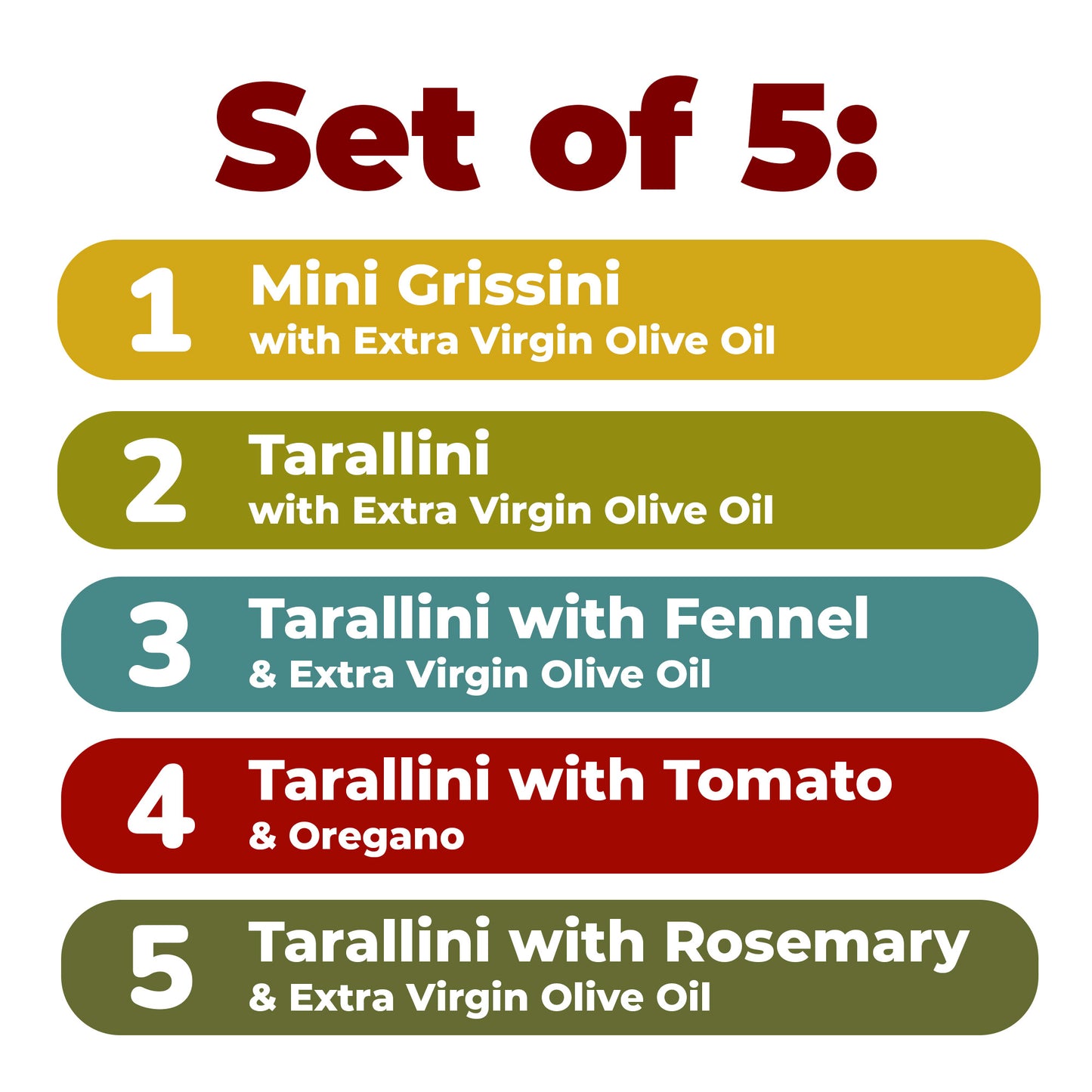 For Alle Gluten-Free Tarallini and Mini Grissini Bundle, Set of 5 –  Oven-Baked. Vegan. Cholesterol-Free