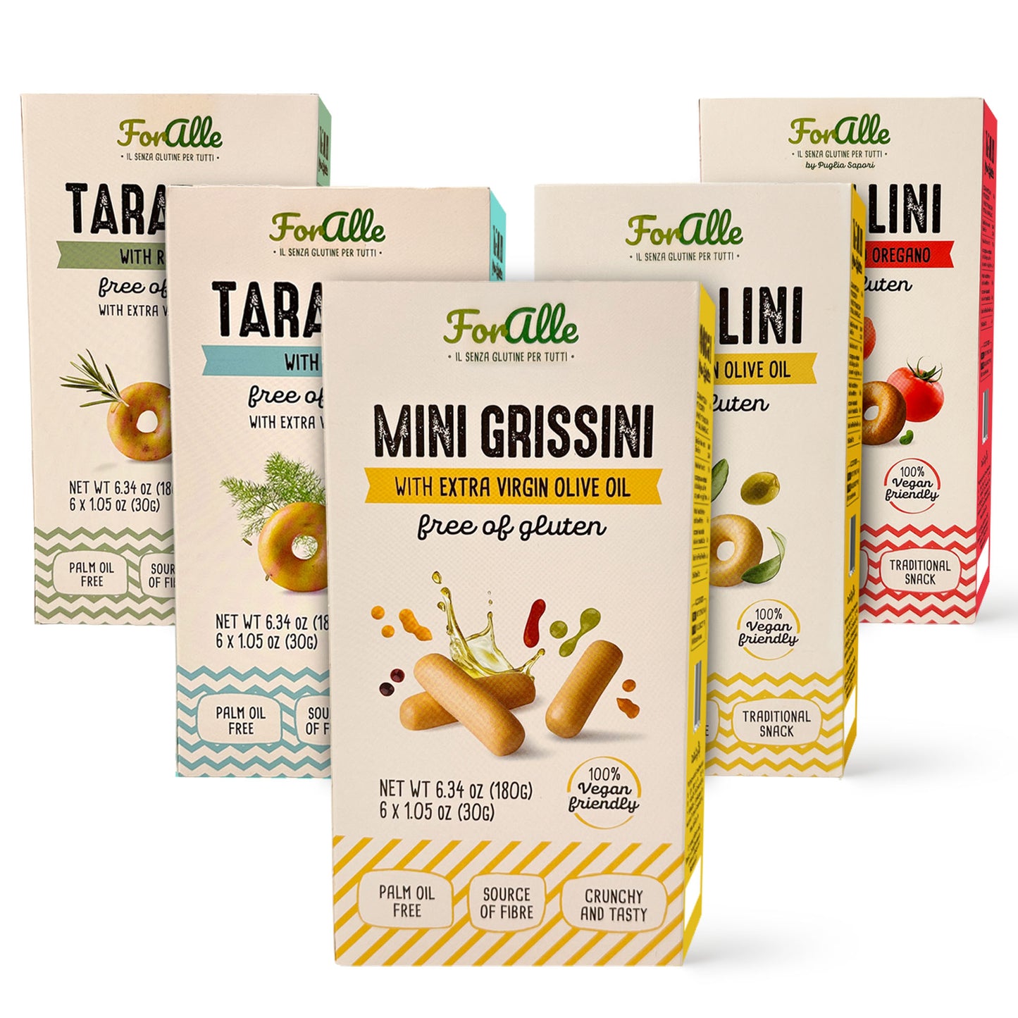 For Alle Gluten-Free Tarallini and Mini Grissini Bundle, Set of 5 –  Oven-Baked. Vegan. Cholesterol-Free