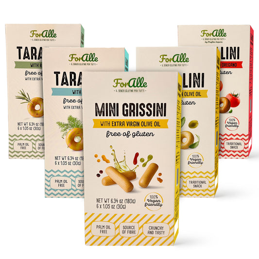 For Alle Gluten-Free Tarallini and Mini Grissini Bundle, Set of 5 –  Oven-Baked. Vegan. Cholesterol-Free
