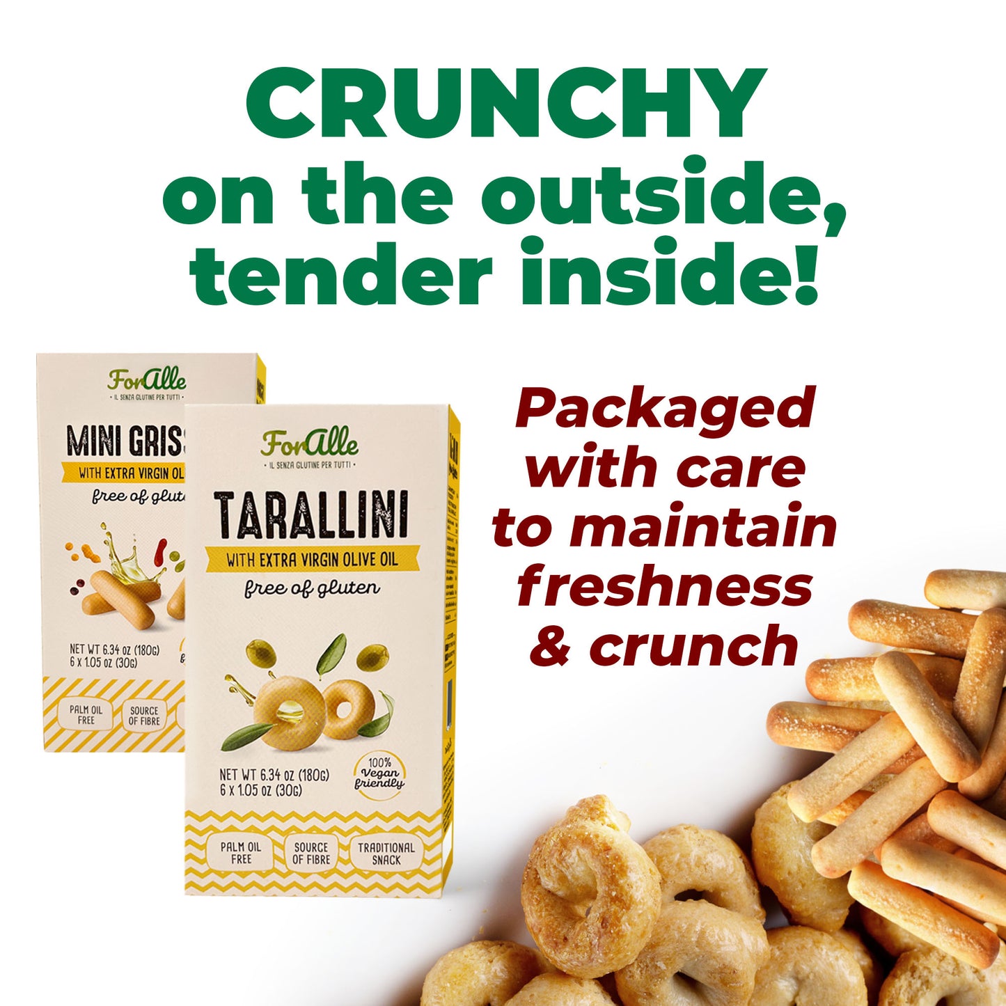 For Alle Gluten-Free Tarallini and Mini Grissini Bundle, Set of 2 –  Oven-Baked. Vegan. Cholesterol-Free.