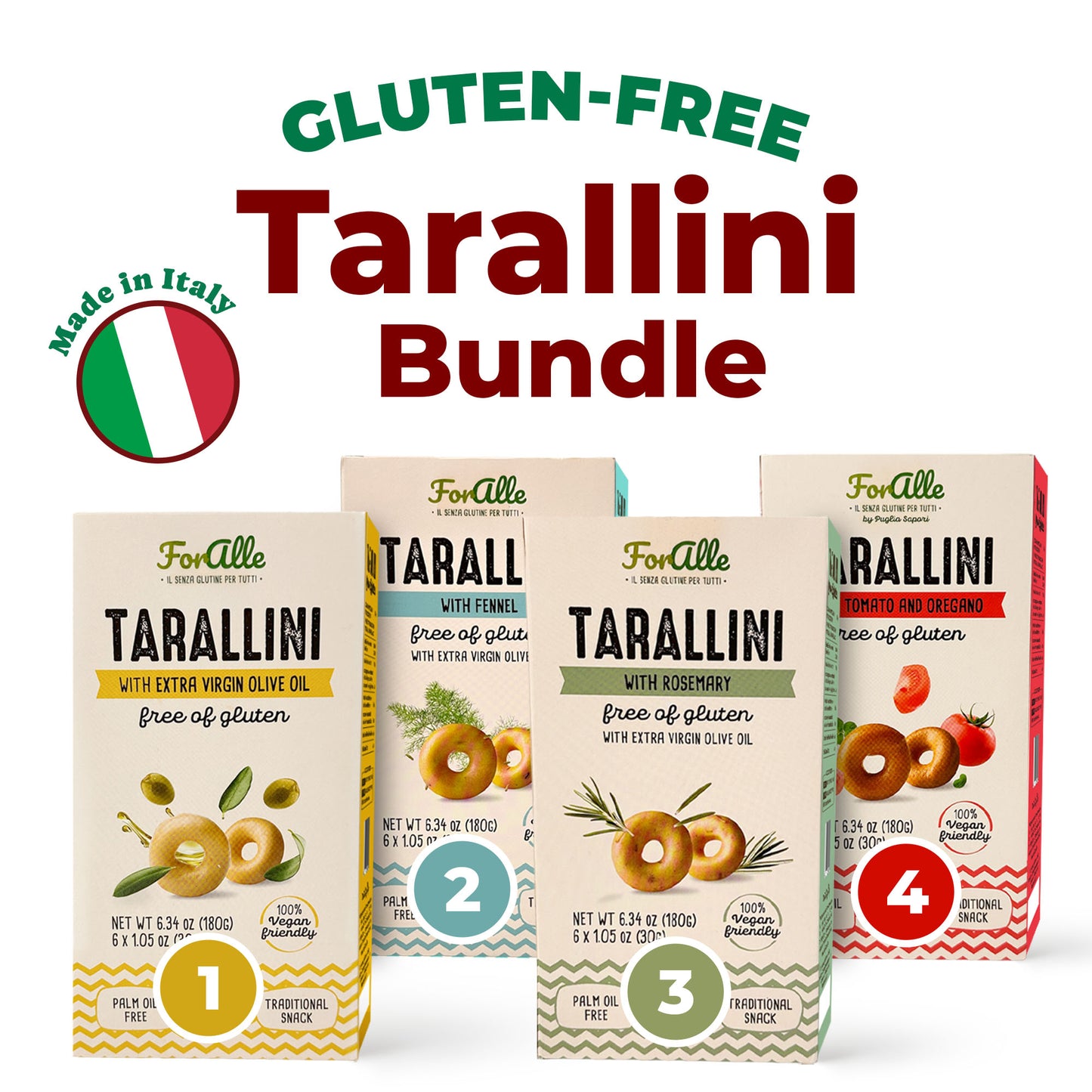 For Alle Gluten-Free Tarallini Bundle, Set of 4 – Oven-Baked. Vegan. Cholesterol-Free.