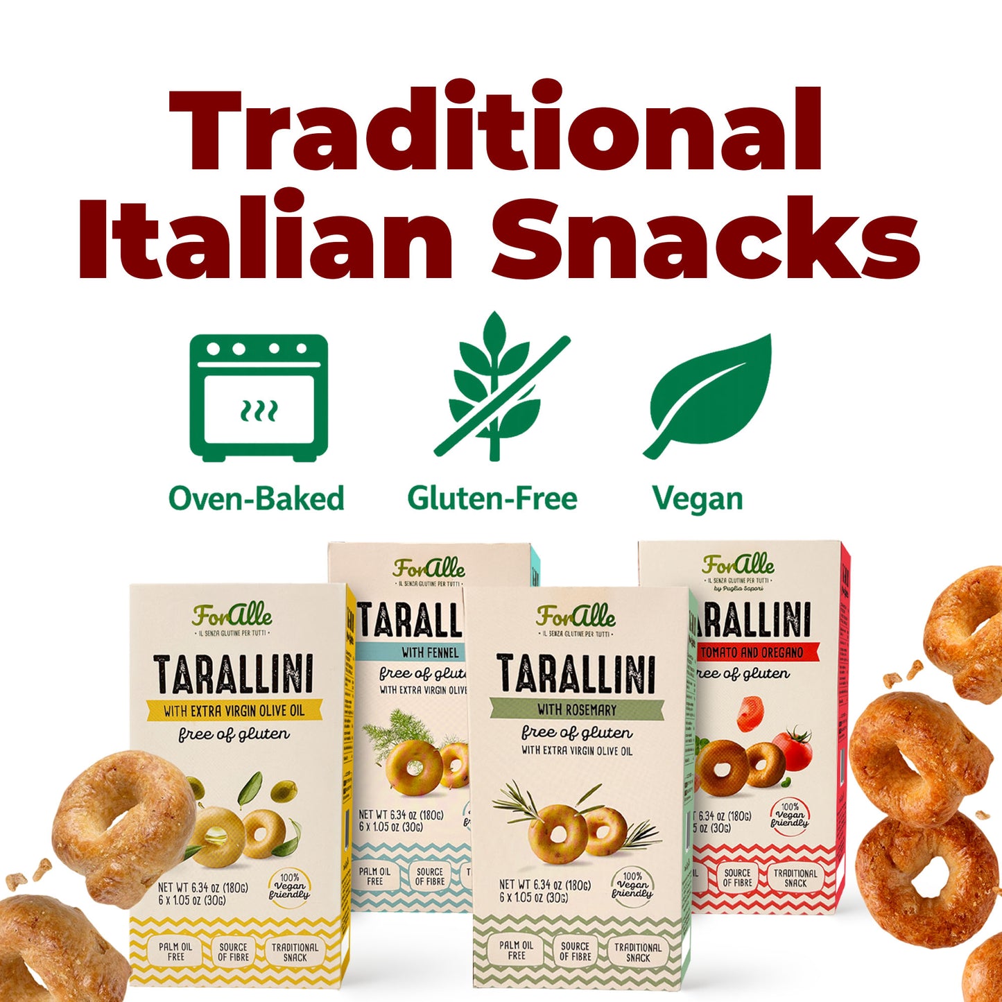 For Alle Gluten-Free Tarallini Bundle, Set of 4 – Oven-Baked. Vegan. Cholesterol-Free.