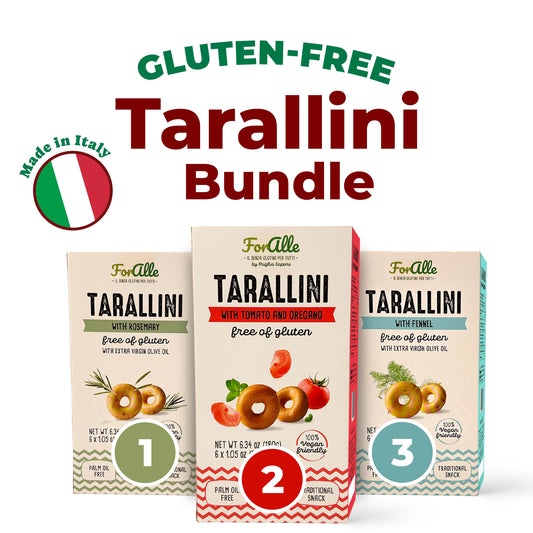 For Alle Gluten-Free Tarallini Bundle, Set of 3 – Traditional Italian Pugliese Snack with Fennel, Rosemary, Tomato and Oregano.