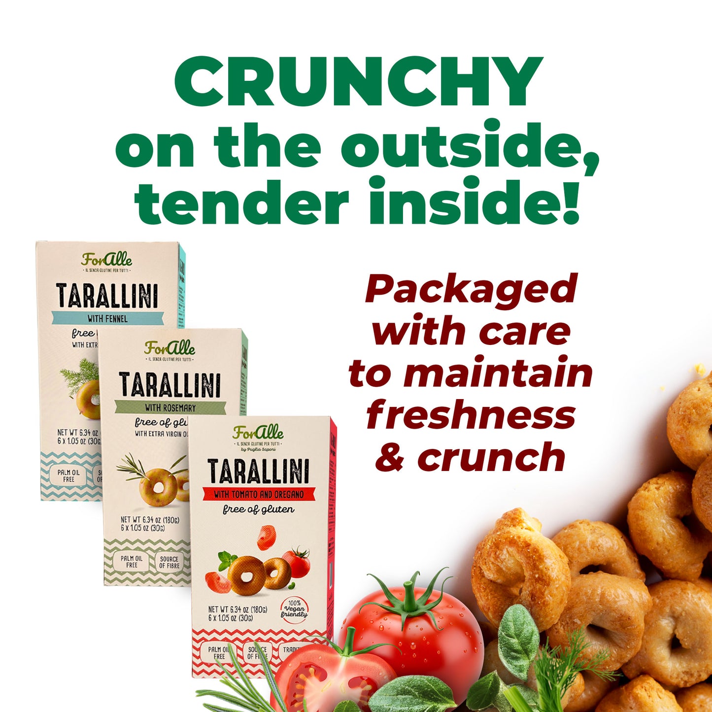 For Alle Gluten-Free Tarallini Bundle, Set of 3 – Traditional Italian Pugliese Snack with Fennel, Rosemary, Tomato and Oregano.