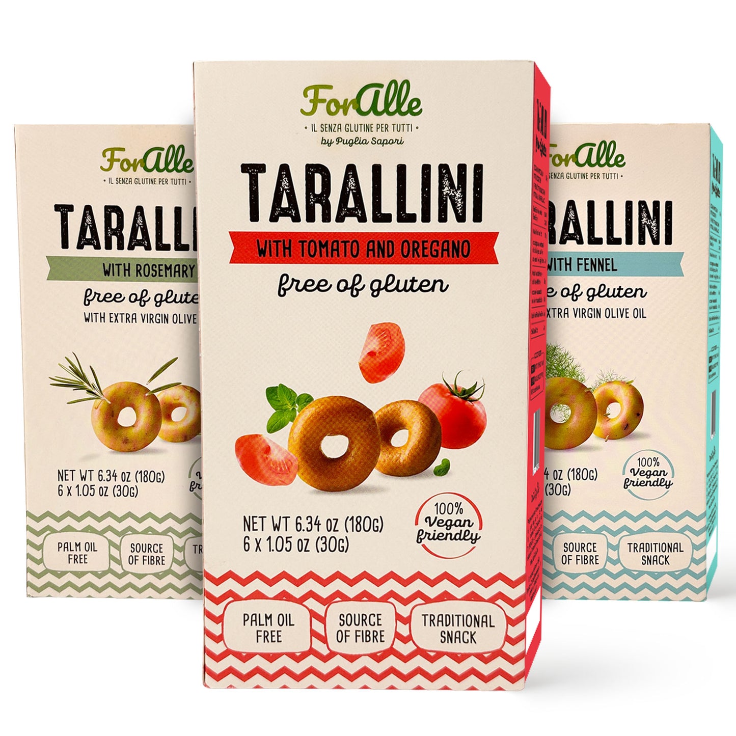 For Alle Gluten-Free Tarallini Bundle, Set of 3 – Traditional Italian Pugliese Snack with Fennel, Rosemary, Tomato and Oregano.