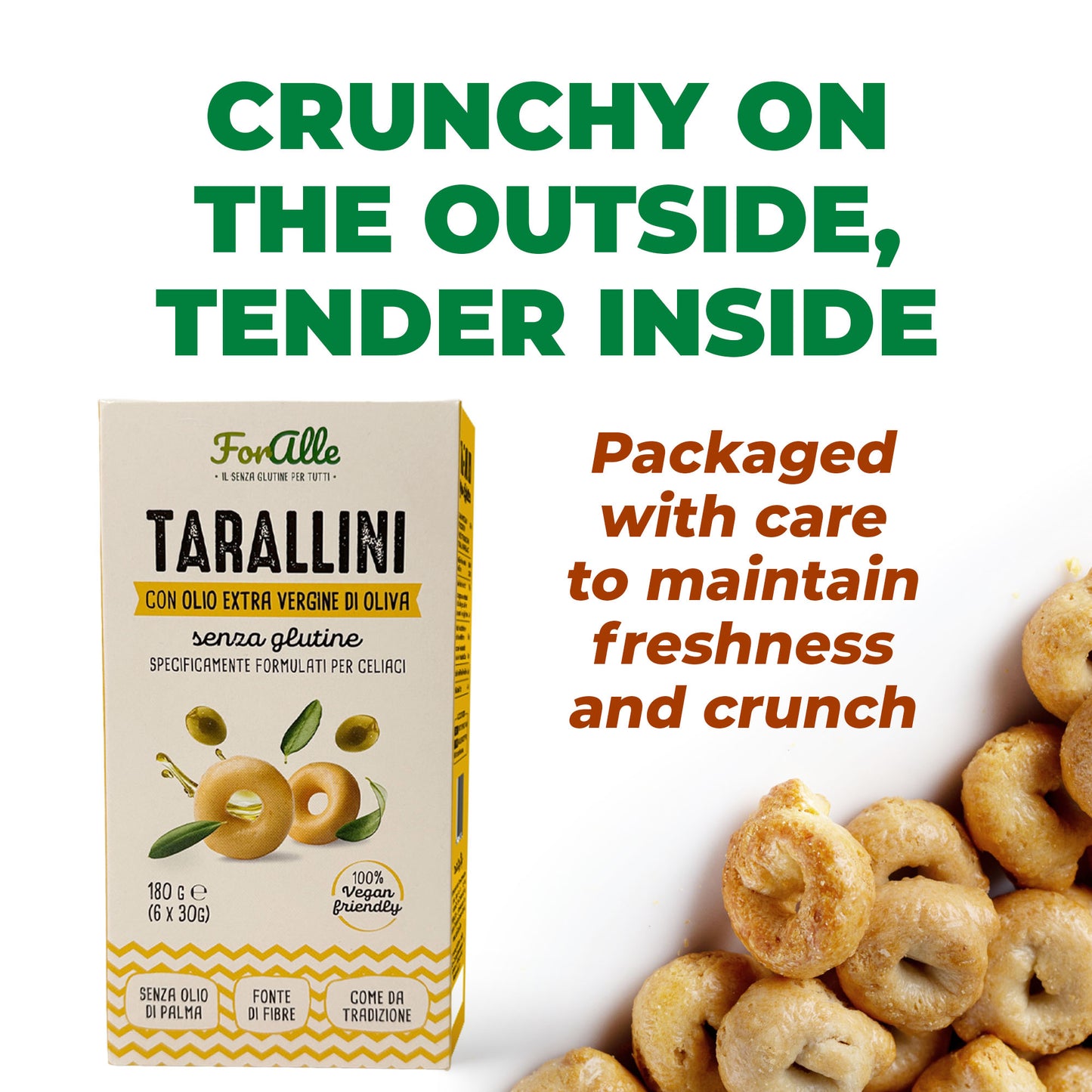 For Alle Gluten-Free Tarallini with Extra Virgin Olive Oil, 6x1.05 oz (6.34 oz) – Oven-Baked. Vegan. Cholesterol-Free