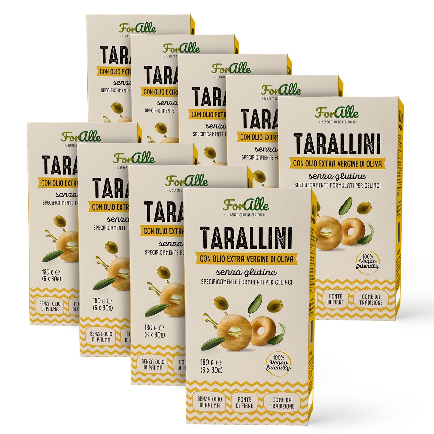 For Alle Gluten-Free Tarallini with Extra Virgin Olive Oil, 6x1.05 oz (6.34 oz) – Oven-Baked. Vegan. Cholesterol-Free