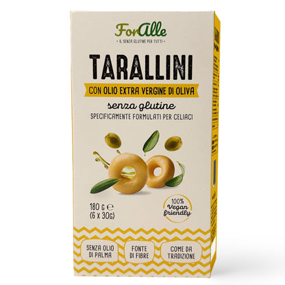 For Alle Gluten-Free Tarallini with Extra Virgin Olive Oil, 6x1.05 oz (6.34 oz) – Oven-Baked. Vegan. Cholesterol-Free