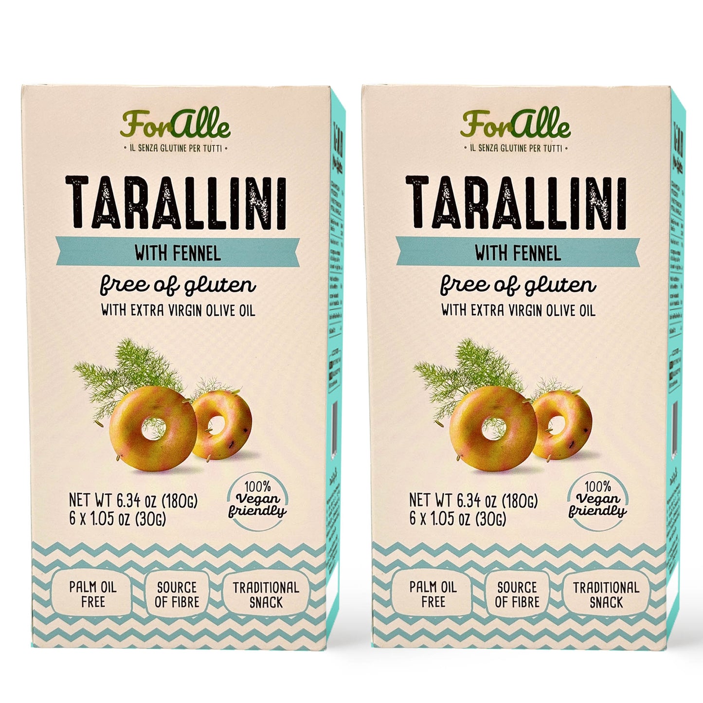 For Alle Gluten-Free Tarallini with Fennel and Extra Virgin Olive Oil, 6x1.05 oz (6.34 oz)  – Oven-Baked. Vegan. Cholesterol-Free.