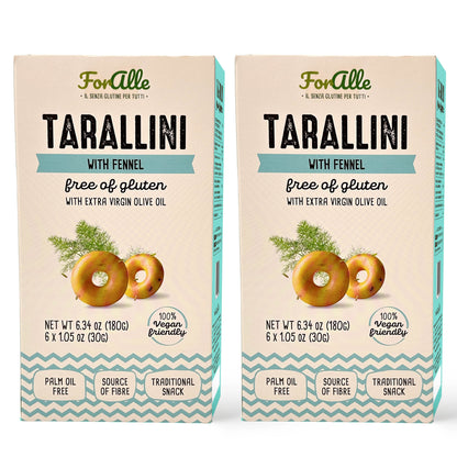 For Alle Gluten-Free Tarallini with Fennel and Extra Virgin Olive Oil, 6x1.05 oz (6.34 oz)  – Oven-Baked. Vegan. Cholesterol-Free.