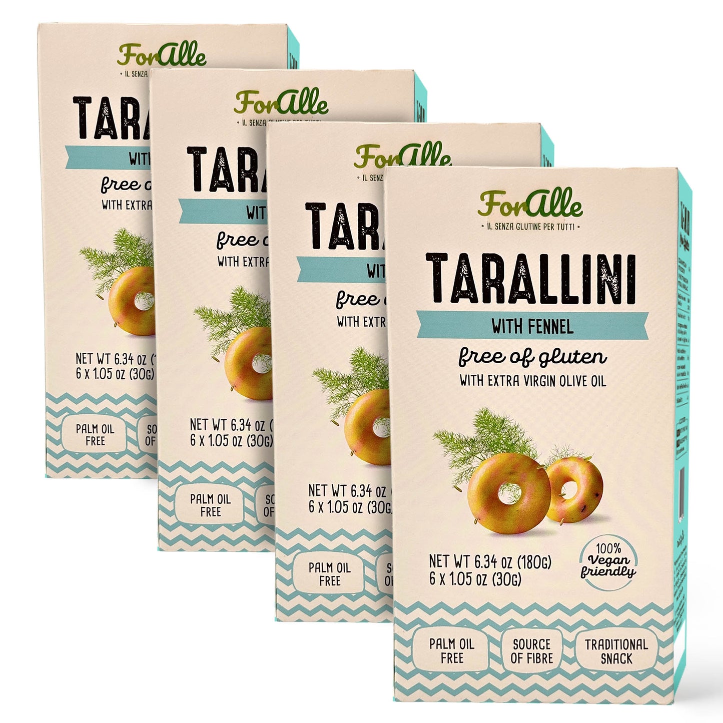 For Alle Gluten-Free Tarallini with Fennel and Extra Virgin Olive Oil, 6x1.05 oz (6.34 oz)  – Oven-Baked. Vegan. Cholesterol-Free.