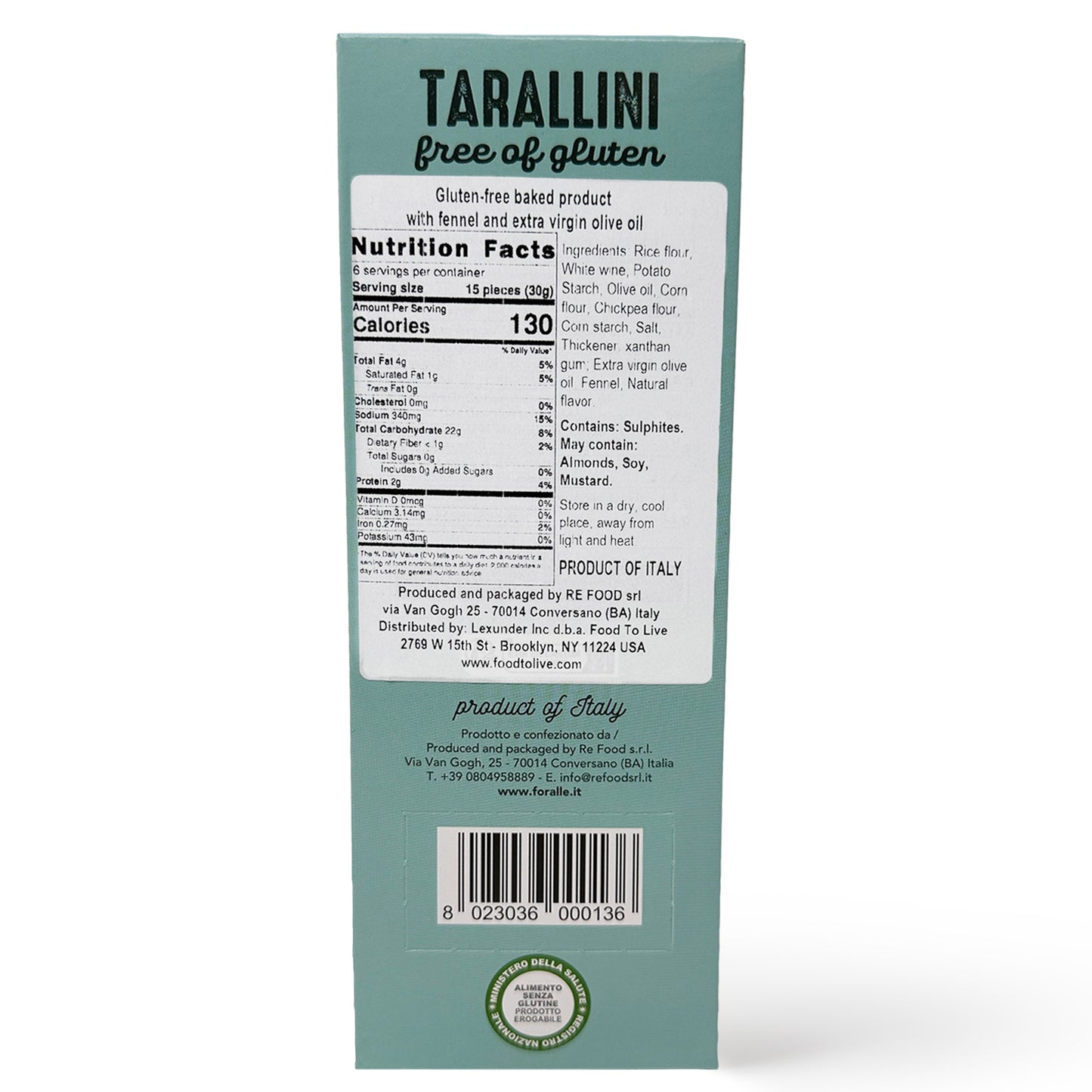 For Alle Gluten-Free Tarallini with Fennel and Extra Virgin Olive Oil, 6x1.05 oz (6.34 oz)  – Oven-Baked. Vegan. Cholesterol-Free.