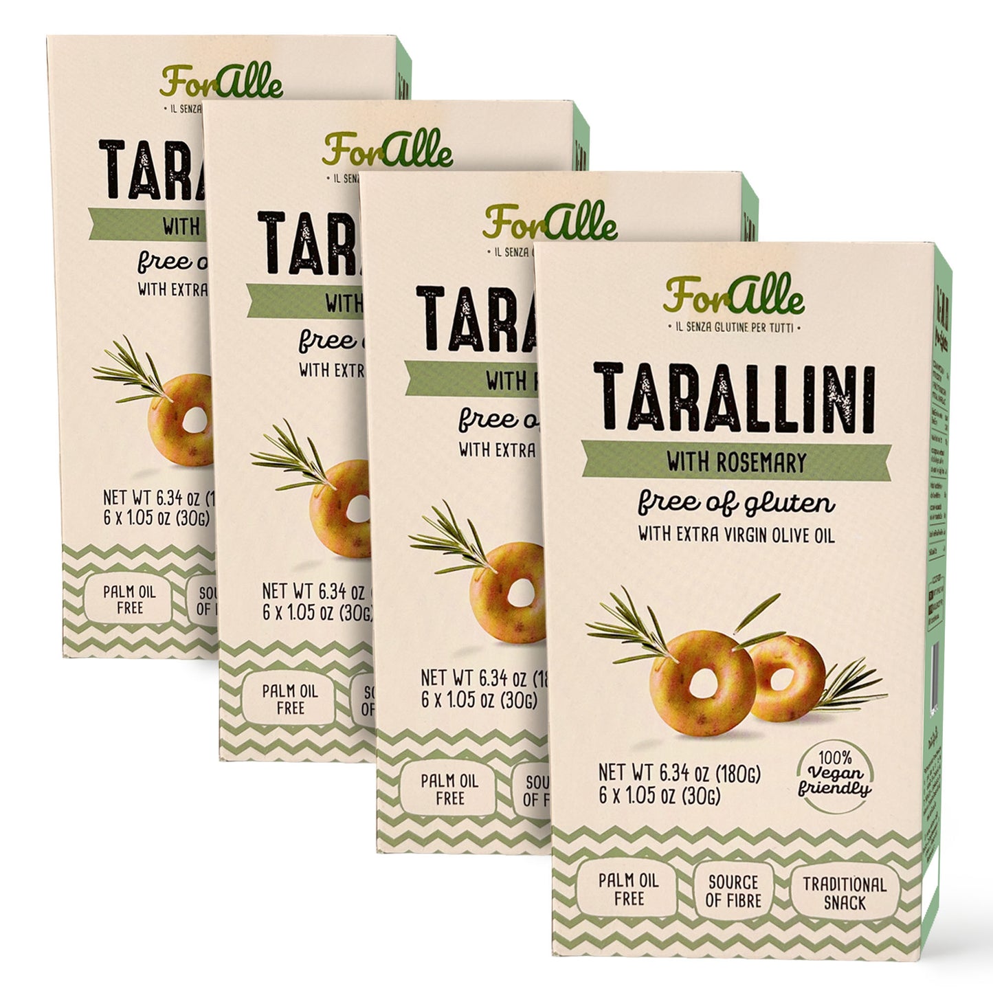 For Alle Gluten Free Tarallini with Tomato and Oregano, 6x1.05 oz (6.34 oz) – Oven-Baked. Vegan. Cholesterol-Free