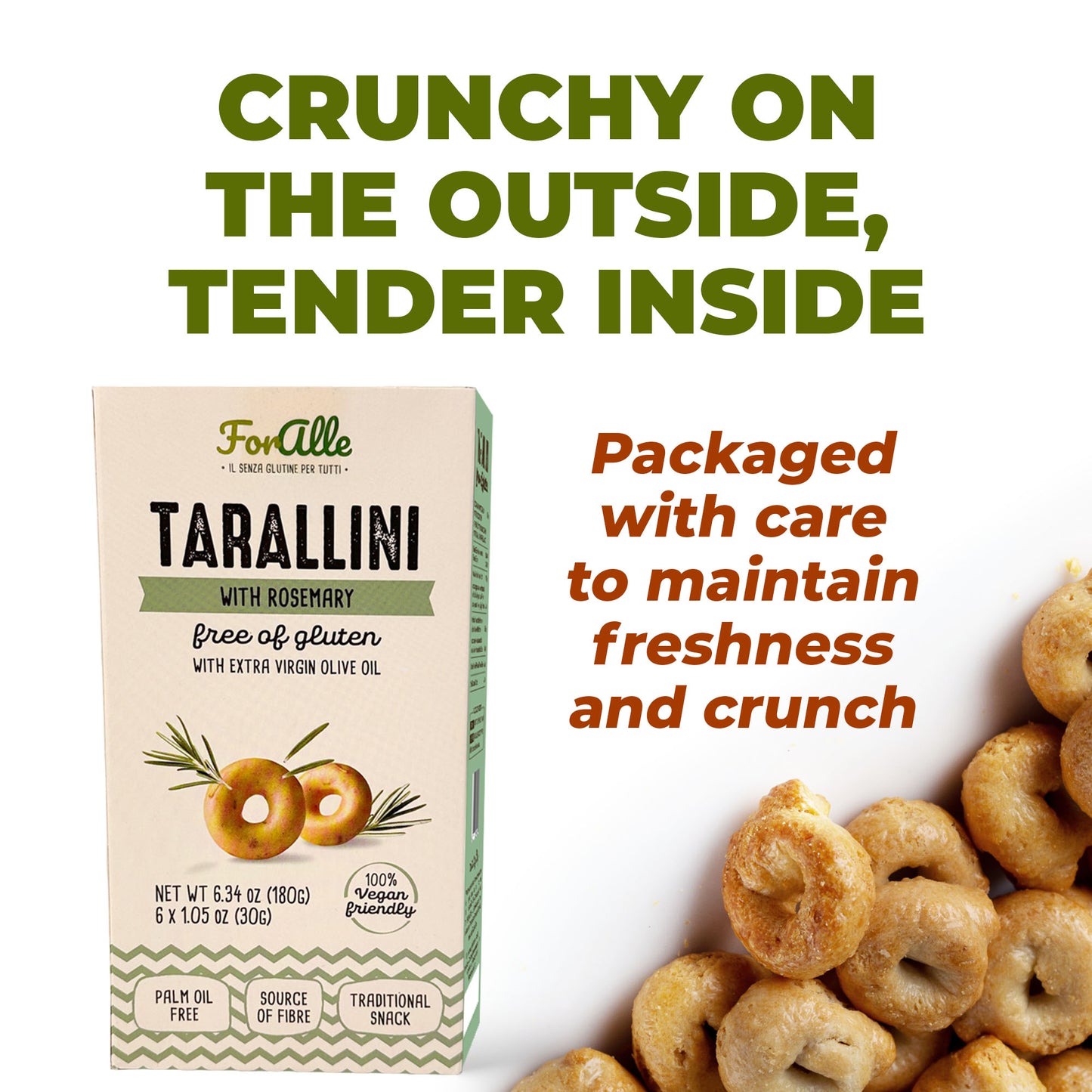 For Alle Gluten Free Tarallini with Tomato and Oregano, 6x1.05 oz (6.34 oz) – Oven-Baked. Vegan. Cholesterol-Free