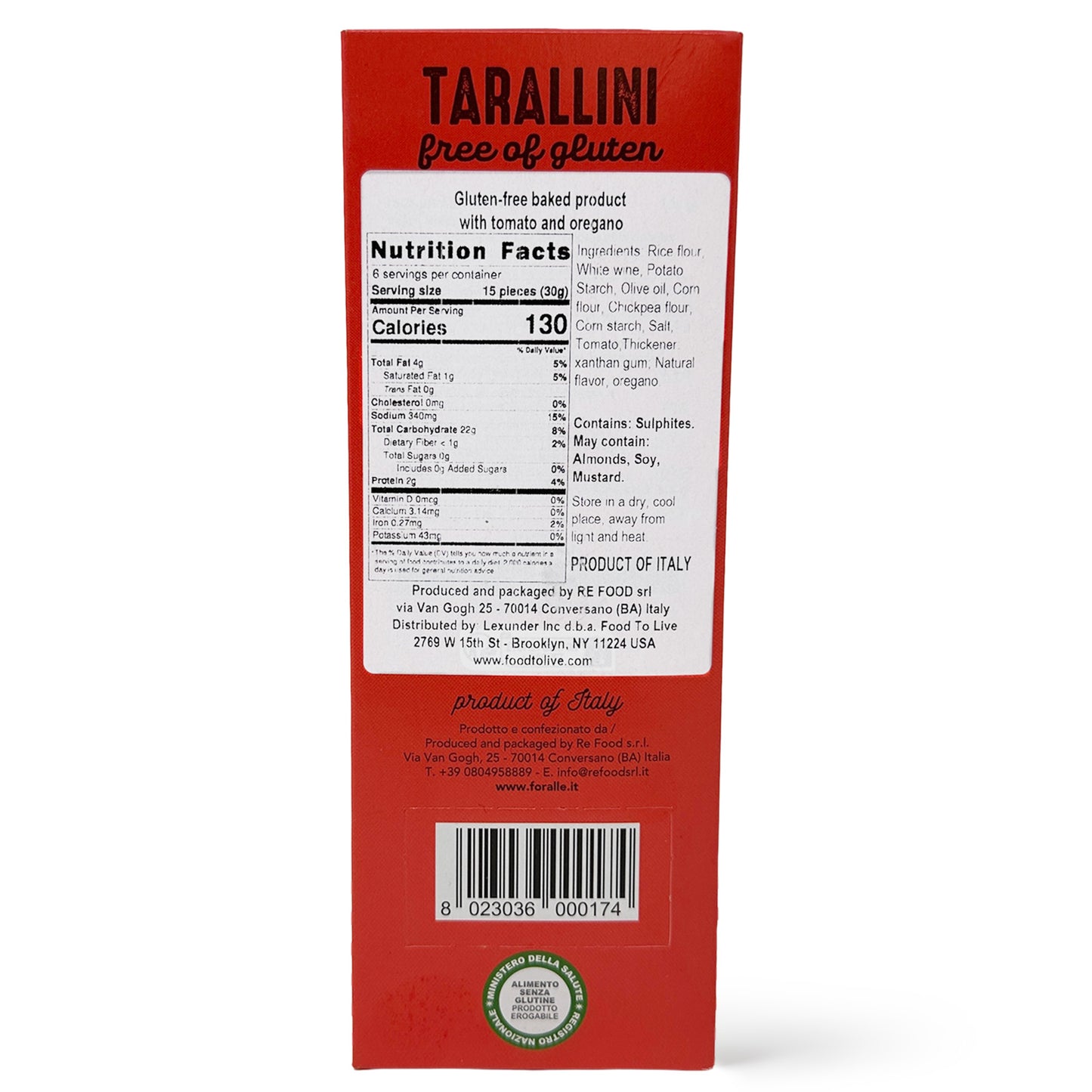 For Alle Gluten Free Tarallini with Tomato and Oregano, 6x1.05 oz (6.34 oz) – Traditional Italian Pugliese Snack. Oven-Baked. Vegan. Cholesterol-Free.