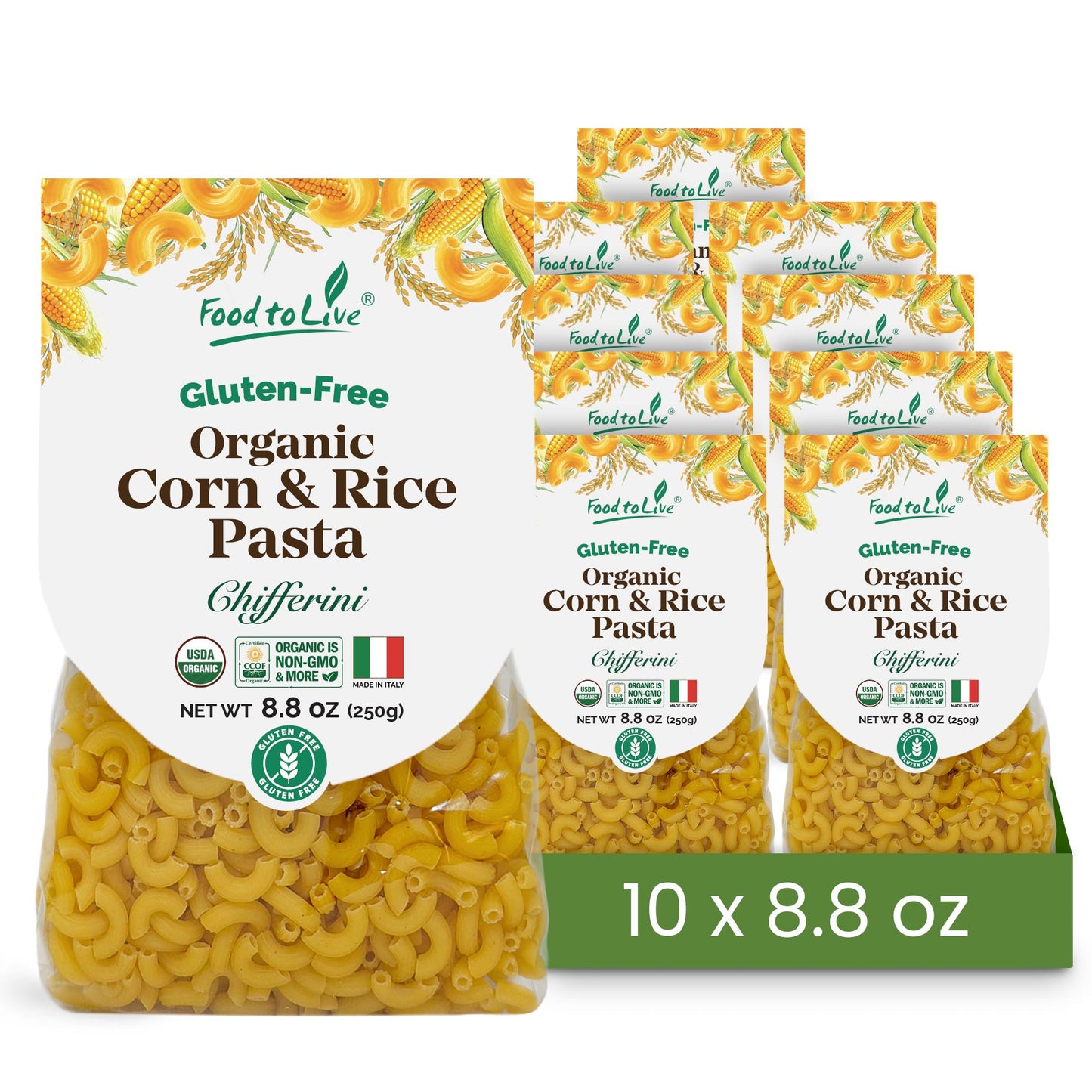 Gluten-Free Organic Corn and Rice Chifferini Pasta, 8.8 oz (250g) - by Food to Live