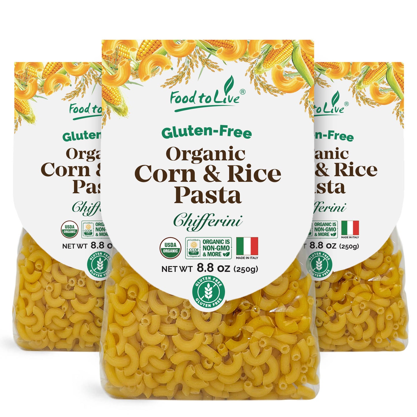 Gluten-Free Organic Corn and Rice Chifferini Pasta, 8.8 oz (250g) - by Food to Live