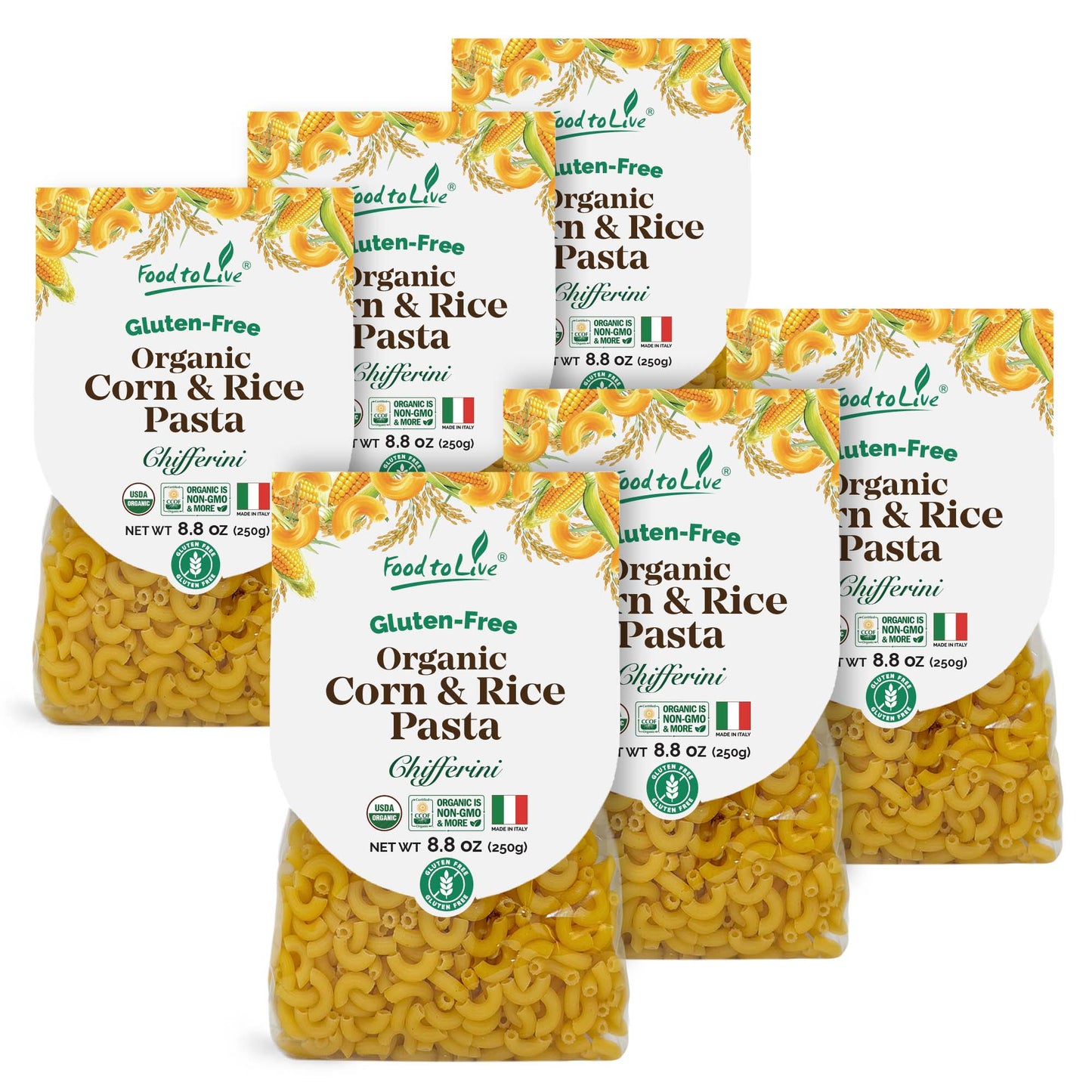 Gluten-Free Organic Corn and Rice Chifferini Pasta, 8.8 oz (250g) - by Food to Live