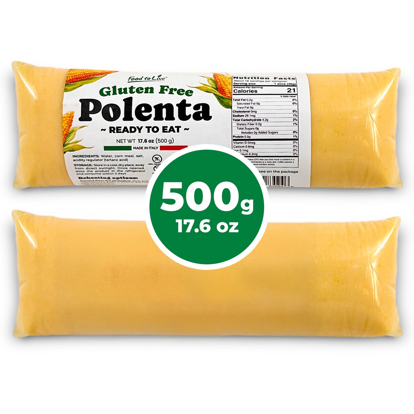 Gluten Free Polenta Ready To Eat - 500gr - by Food to Live