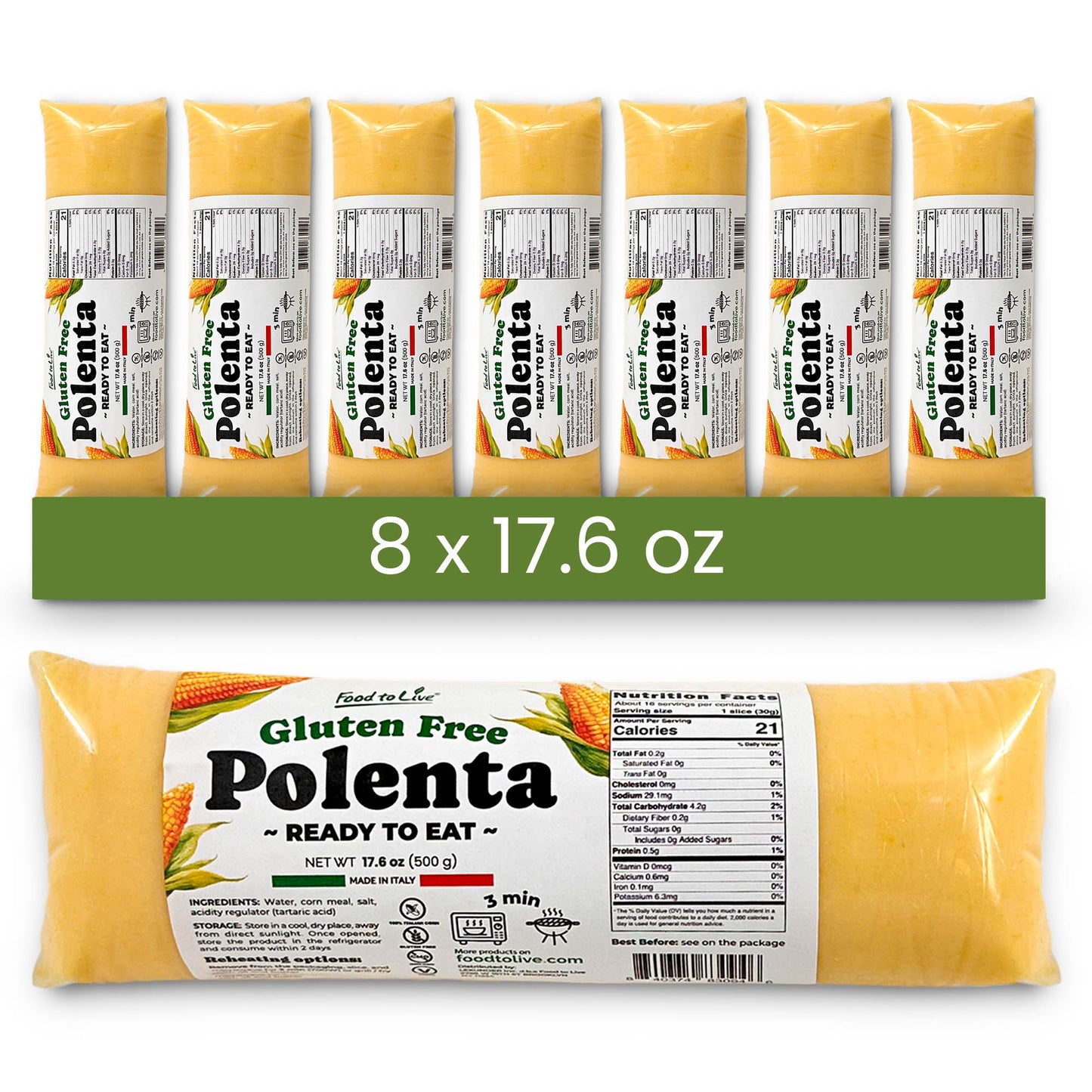 Gluten Free Polenta Ready To Eat - 500gr - by Food to Live