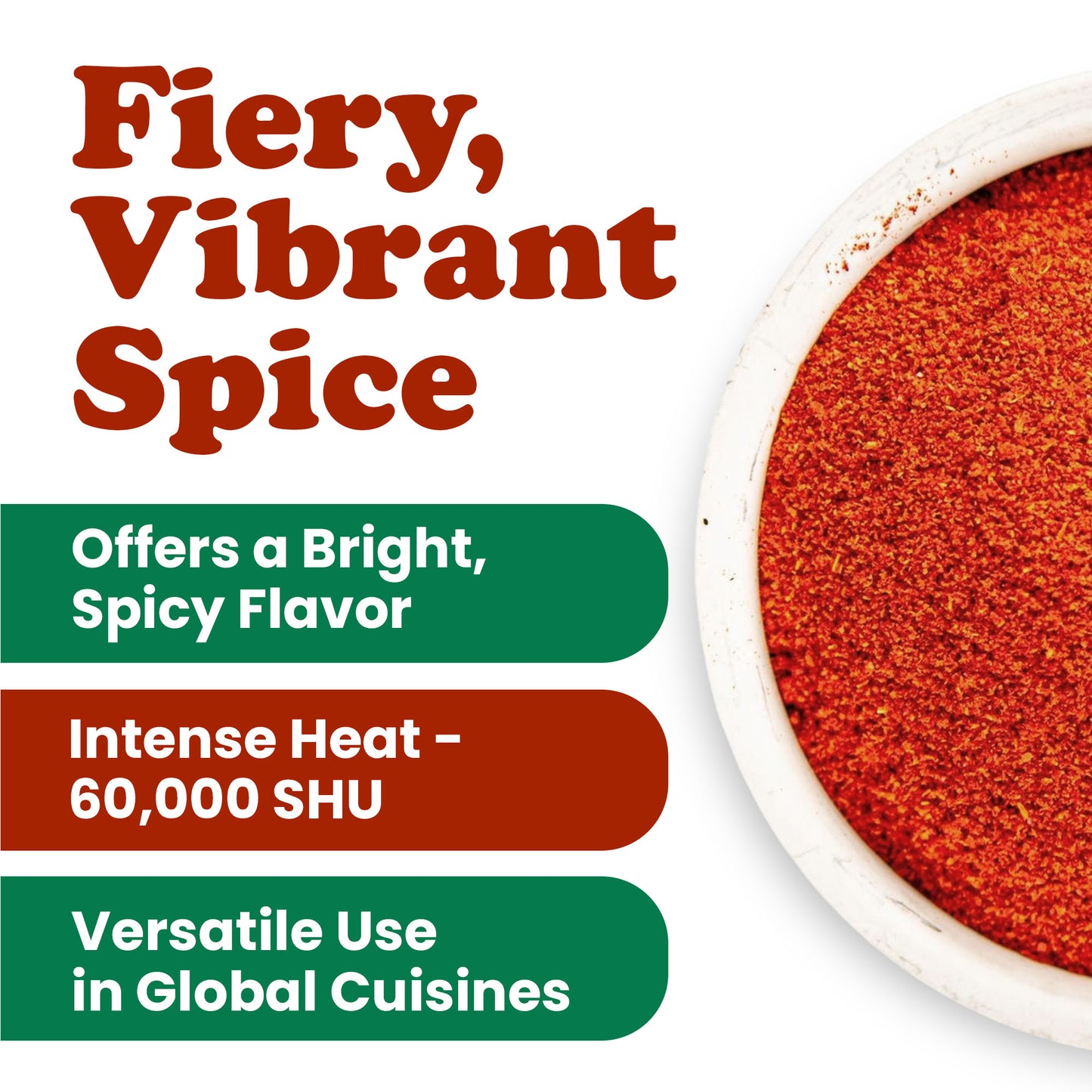 Ground Cayenne Pepper – 60,000 SHU Hot Red Chile Spice. Vegan, Kosher - by Food To Live