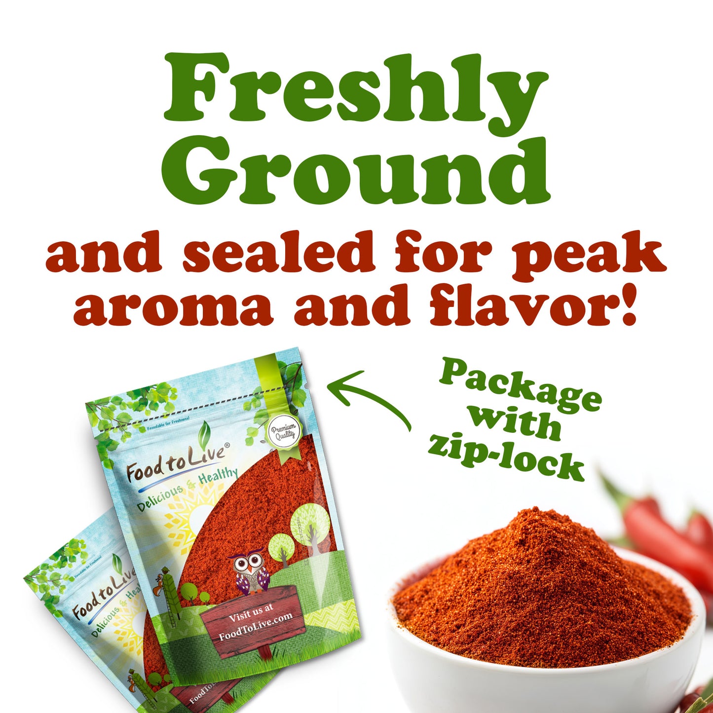 Ground Cayenne Pepper – 60,000 SHU Hot Red Chile Spice. Vegan, Kosher - by Food To Live