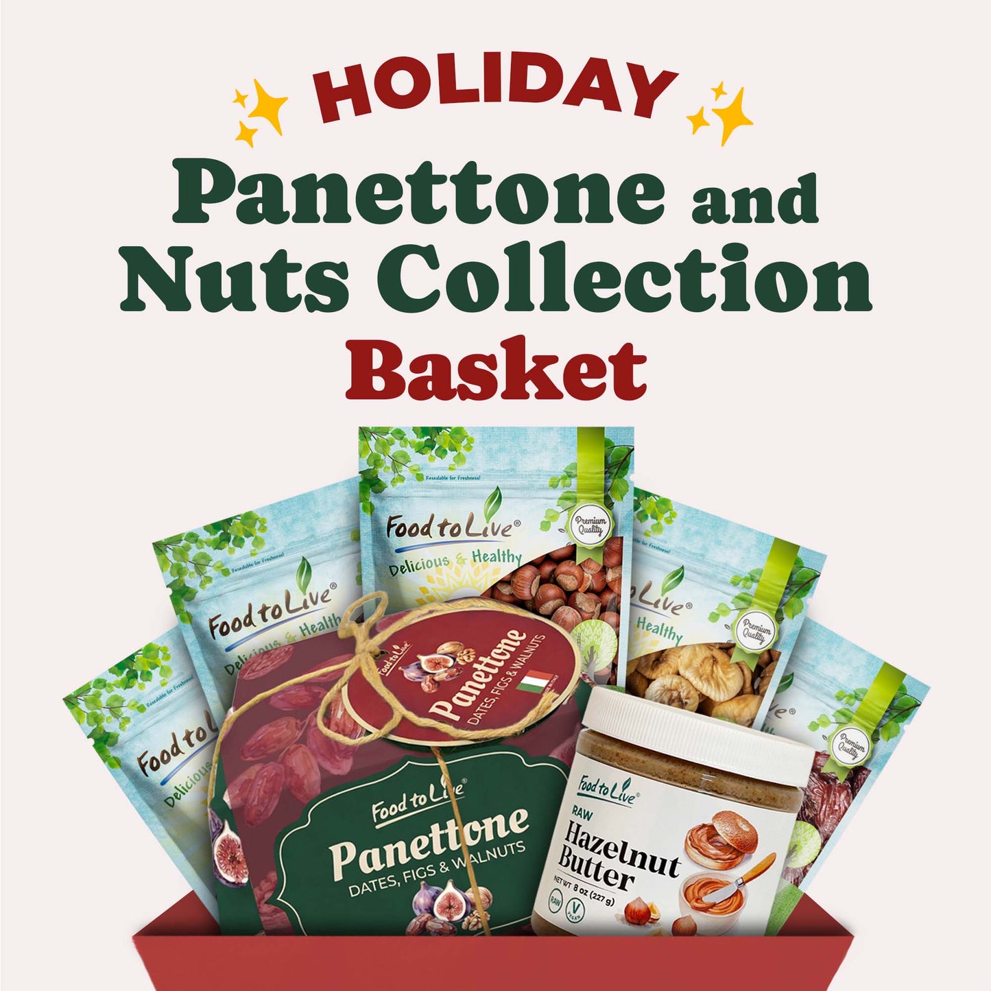 Holiday Panettone and Nuts Collection Basket -  by Food to Live