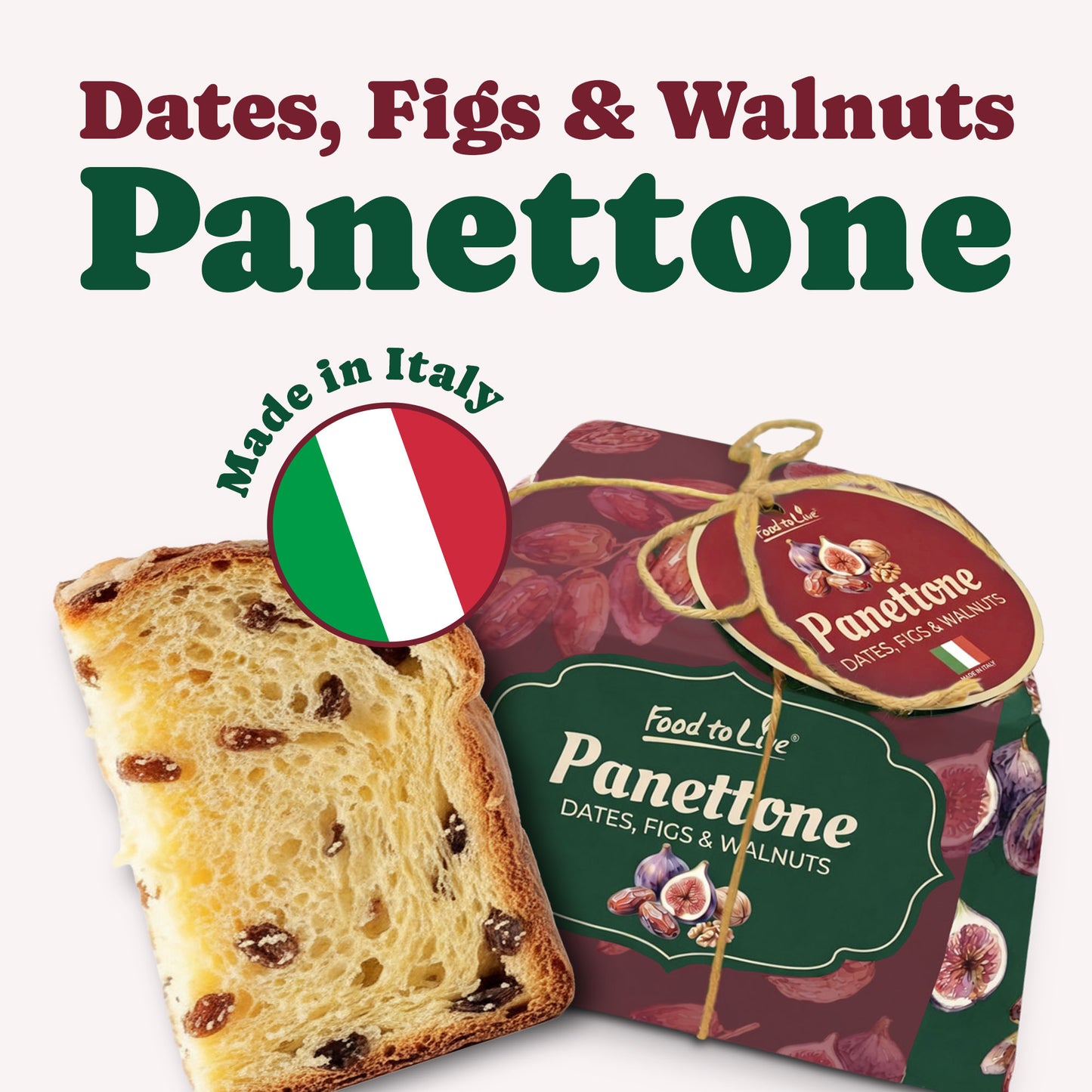 Italian Dates, Figs and Walnuts Panettone, 26.4 oz (750g) - by Food to Live