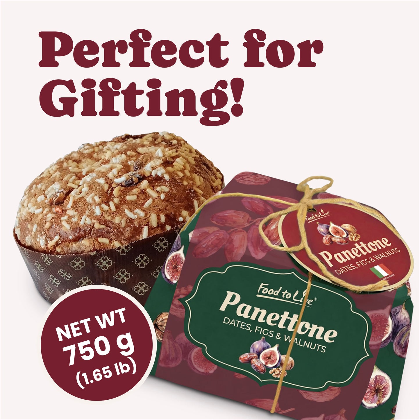 Italian Dates, Figs and Walnuts Panettone, 26.4 oz (750g) - by Food to Live