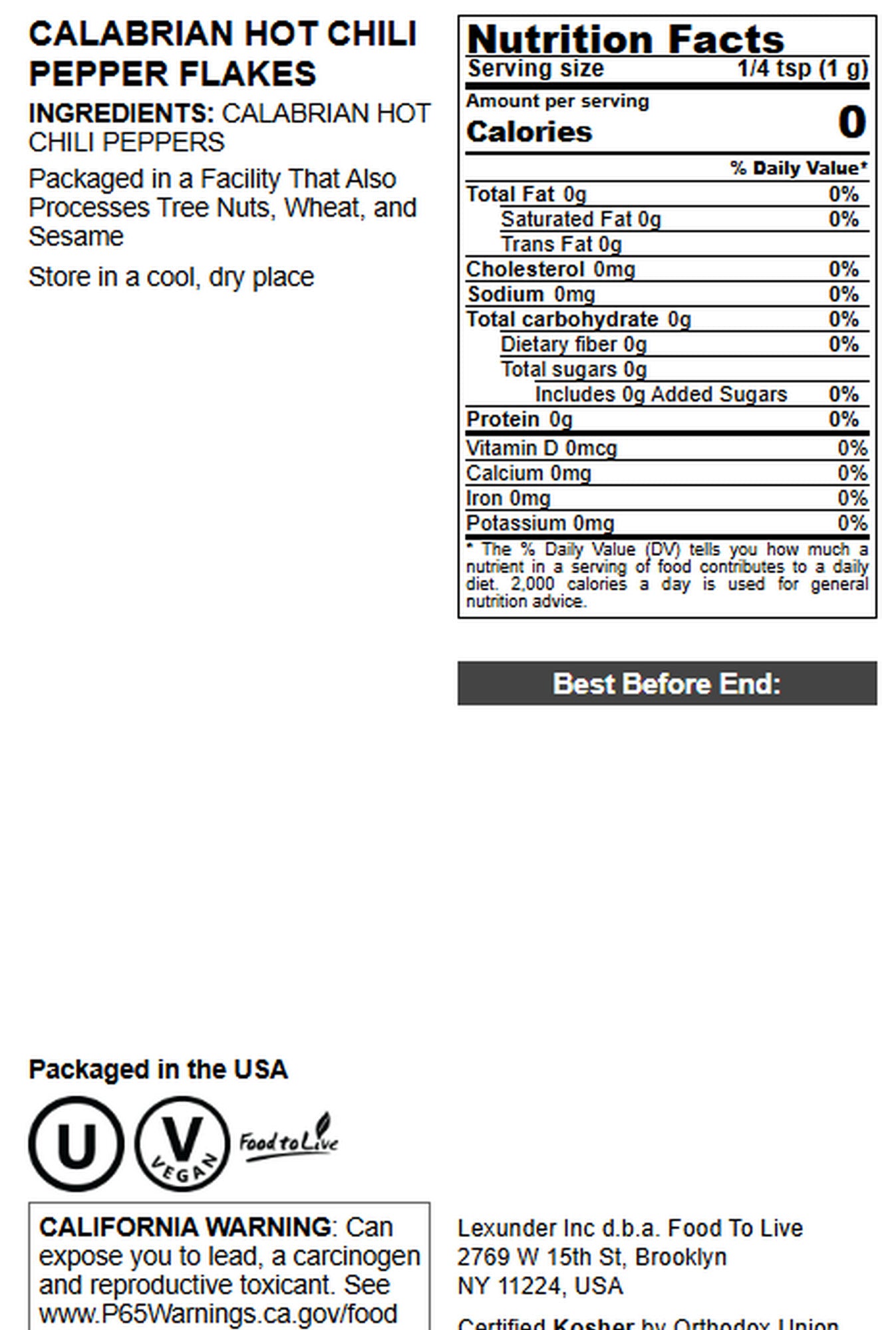Calabrian Hot Chili Pepper Flakes – Vegan, Kosher, Bulk  – by Food to Live