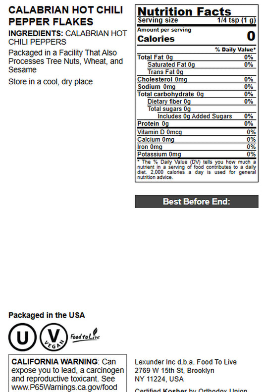 Calabrian Hot Chili Pepper Flakes – Vegan, Kosher, Bulk  – by Food to Live