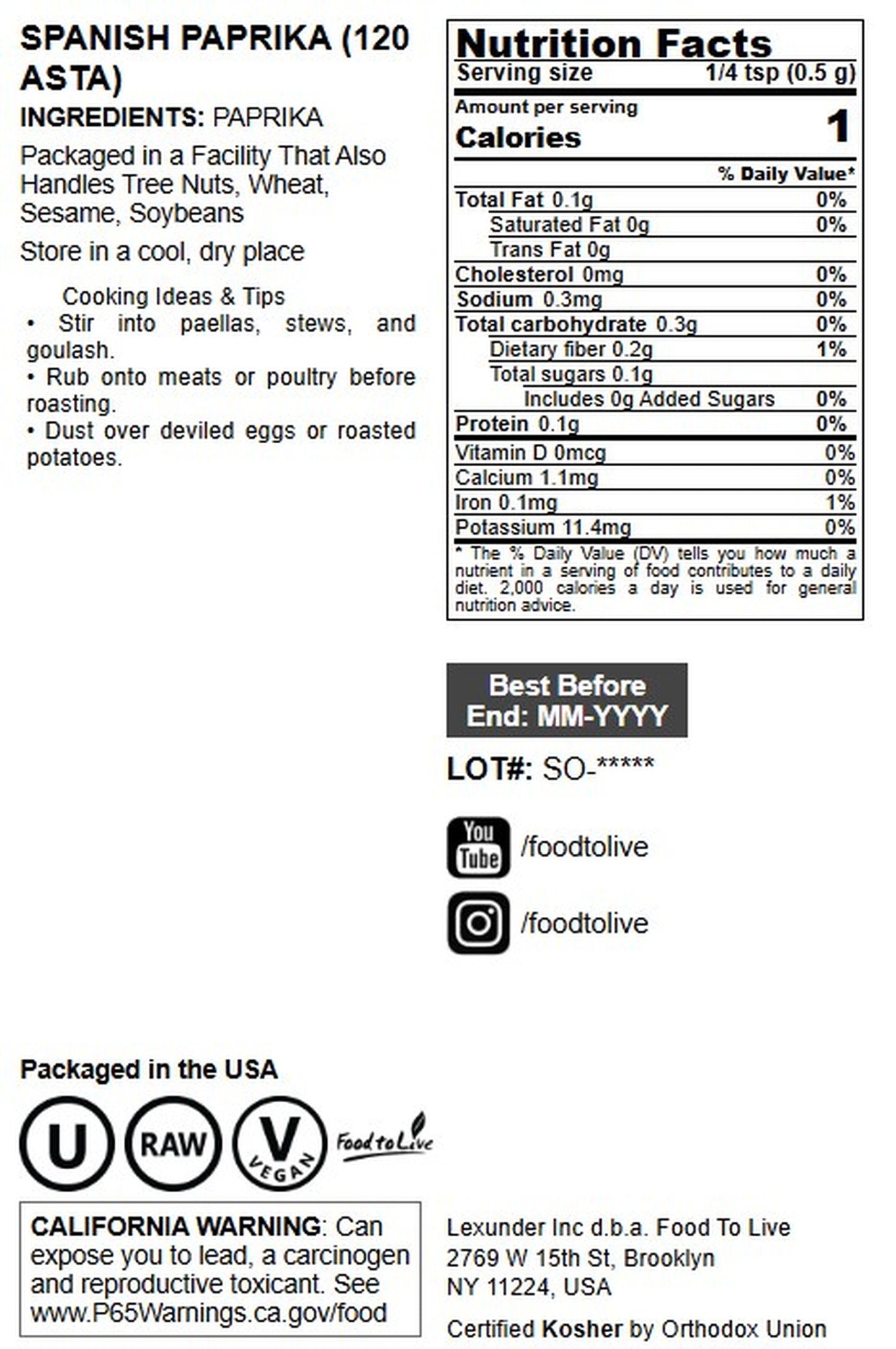 Spanish Paprika - Vegan, Kosher, Bulk - by Food to Live