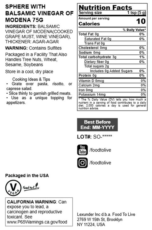 Sphere with Balsamic Vinegar of Modena, 75g (2.64 oz) –  Vegan – by Food to Live