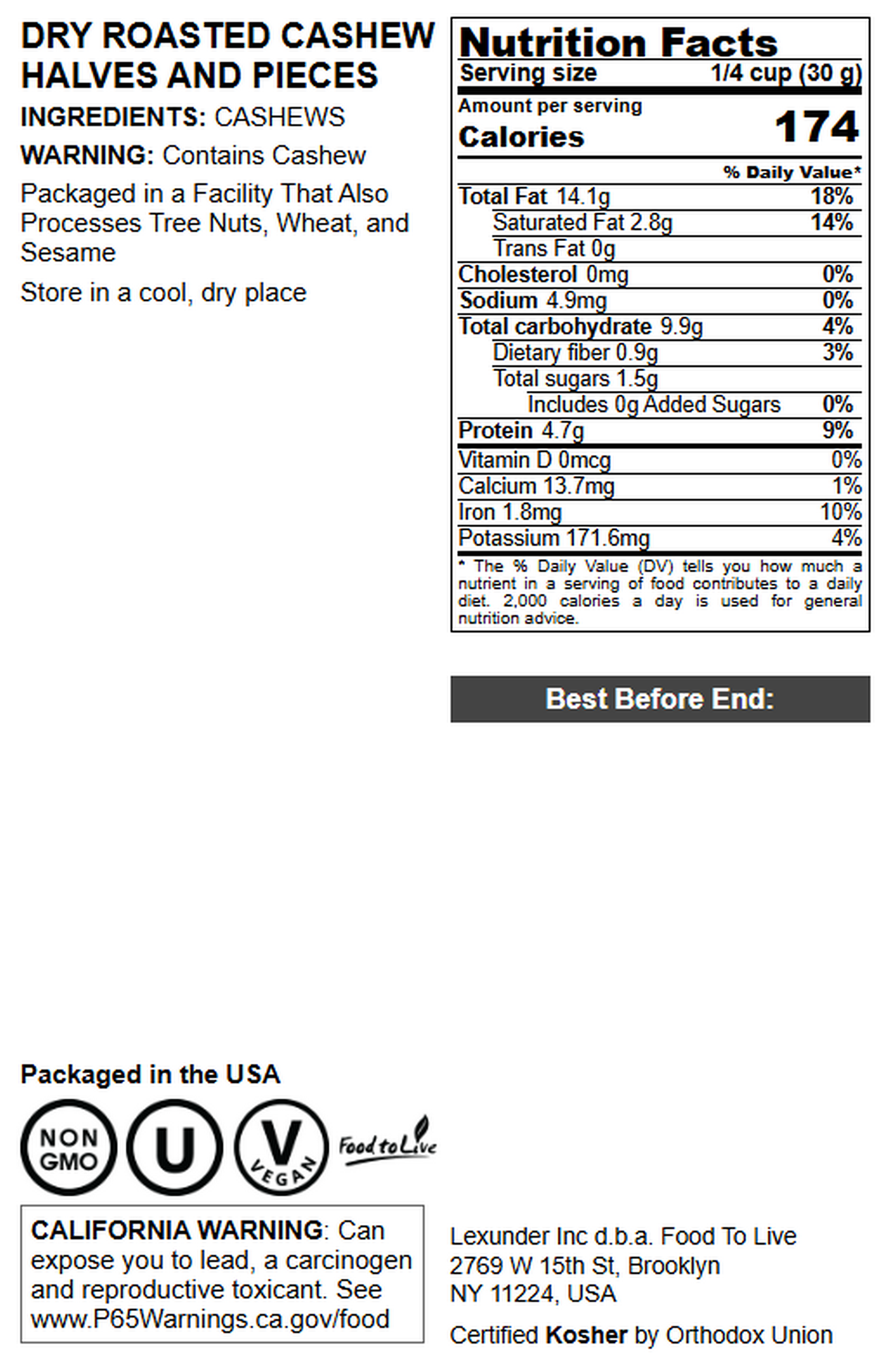 Dry Roasted Cashew Halves and Pieces - by Food To Live